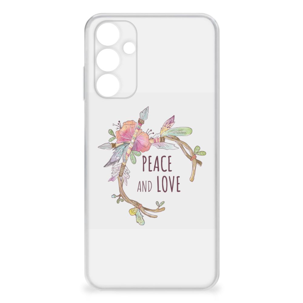 Samsung Galaxy A15 Telefoonhoesje met Naam Boho Text, met prachtig ontwerp 'Peace and Love' 🌸.