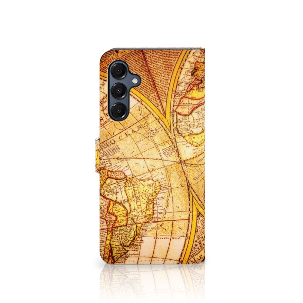 Samsung Galaxy A16 4G/5G Flip Cover Kompas wereldkaart design achterzijde