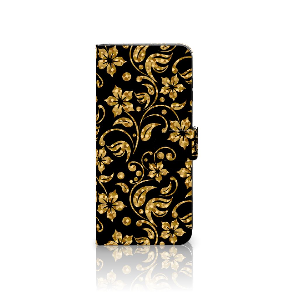 Samsung Galaxy A16 4G/5G Hoesje Gouden Bloemen telefoonhoesje gouden bloemen zwart
