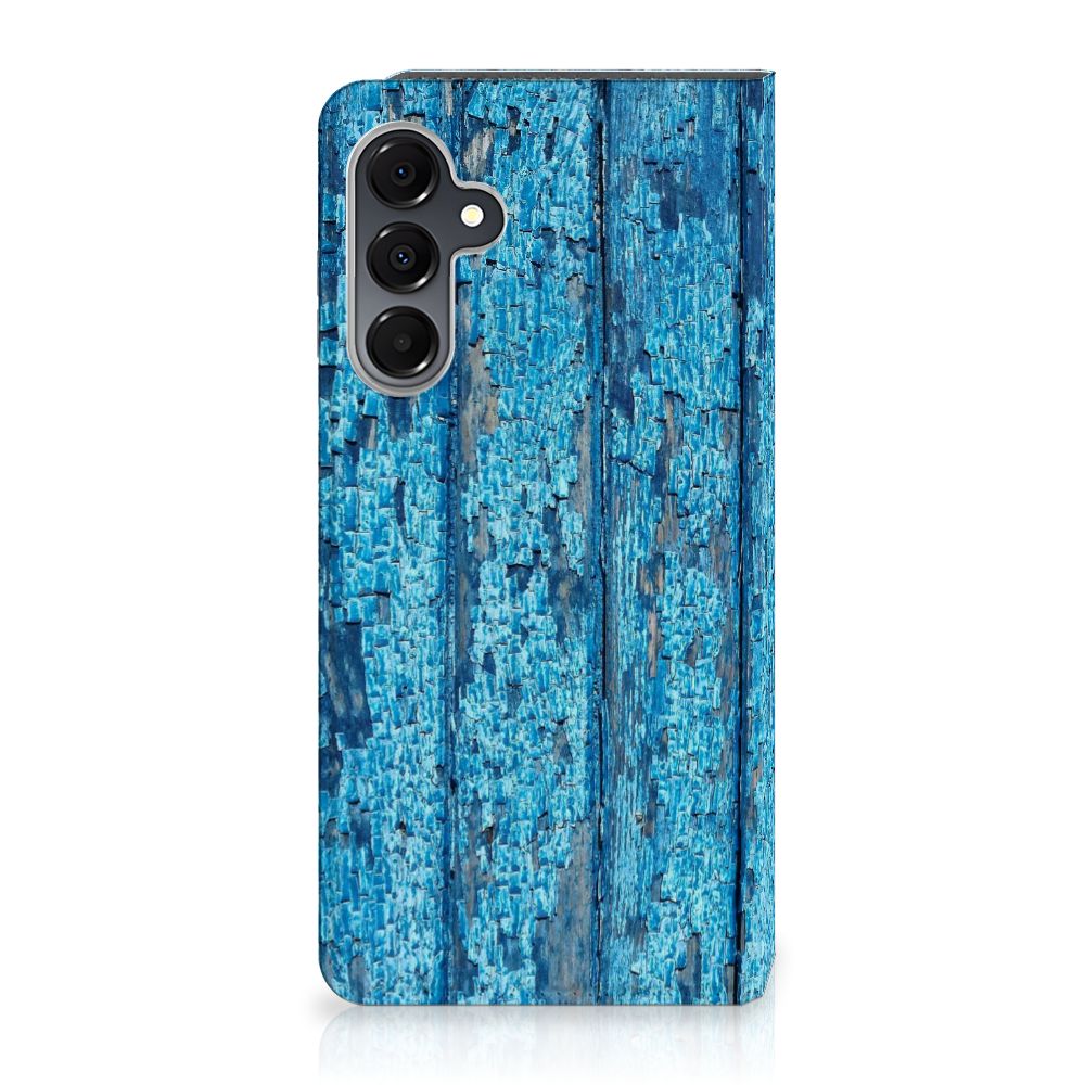 Samsung Galaxy A16 5G/4G Book Wallet Case Wood Blue blauw hout achterkant