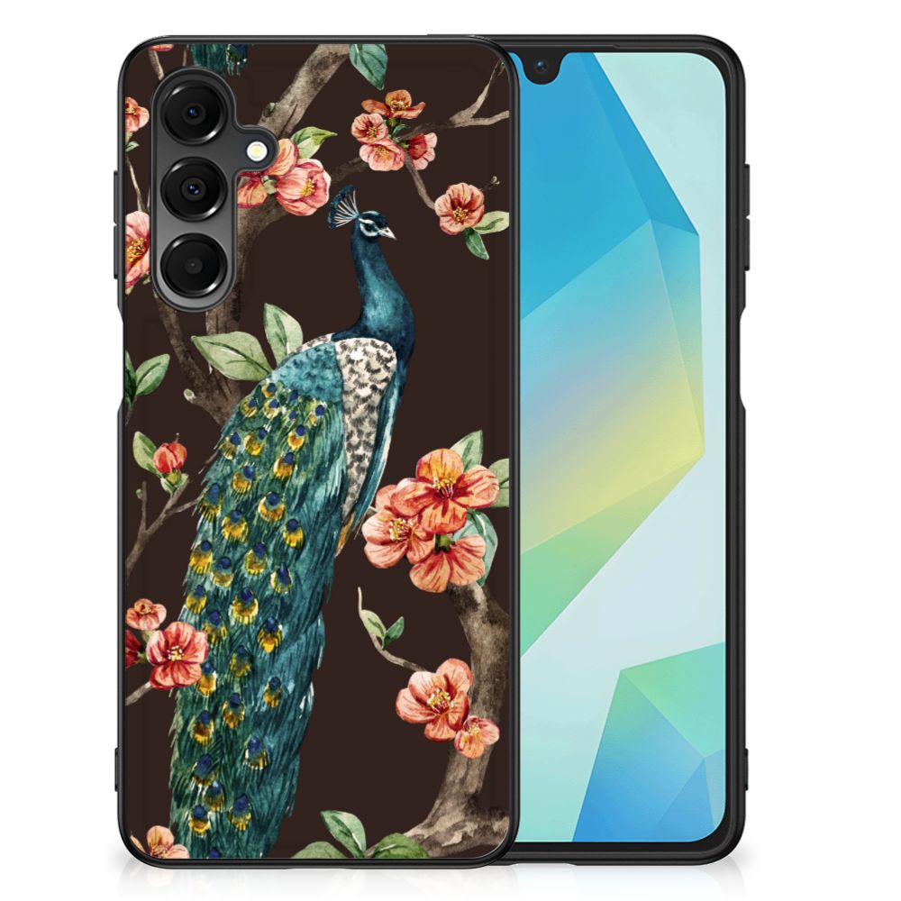 Samsung Galaxy A16 5G/4G Dierenprint Telefoonhoesje Pauw met Bloemen hoesje pauw bloemen voorkant
