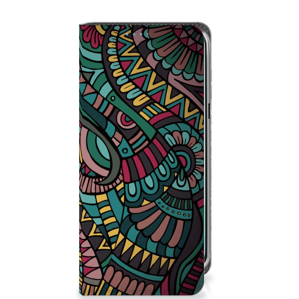 Samsung Galaxy A16 5G/4G Hoesje met Magneet Aztec retro kunstzinnig design vooraanzicht
