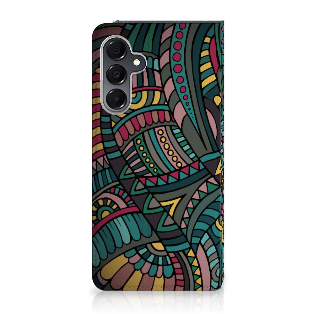 Samsung Galaxy A16 5G/4G Hoesje met Magneet Aztec retro kunstzinnig design achterkant