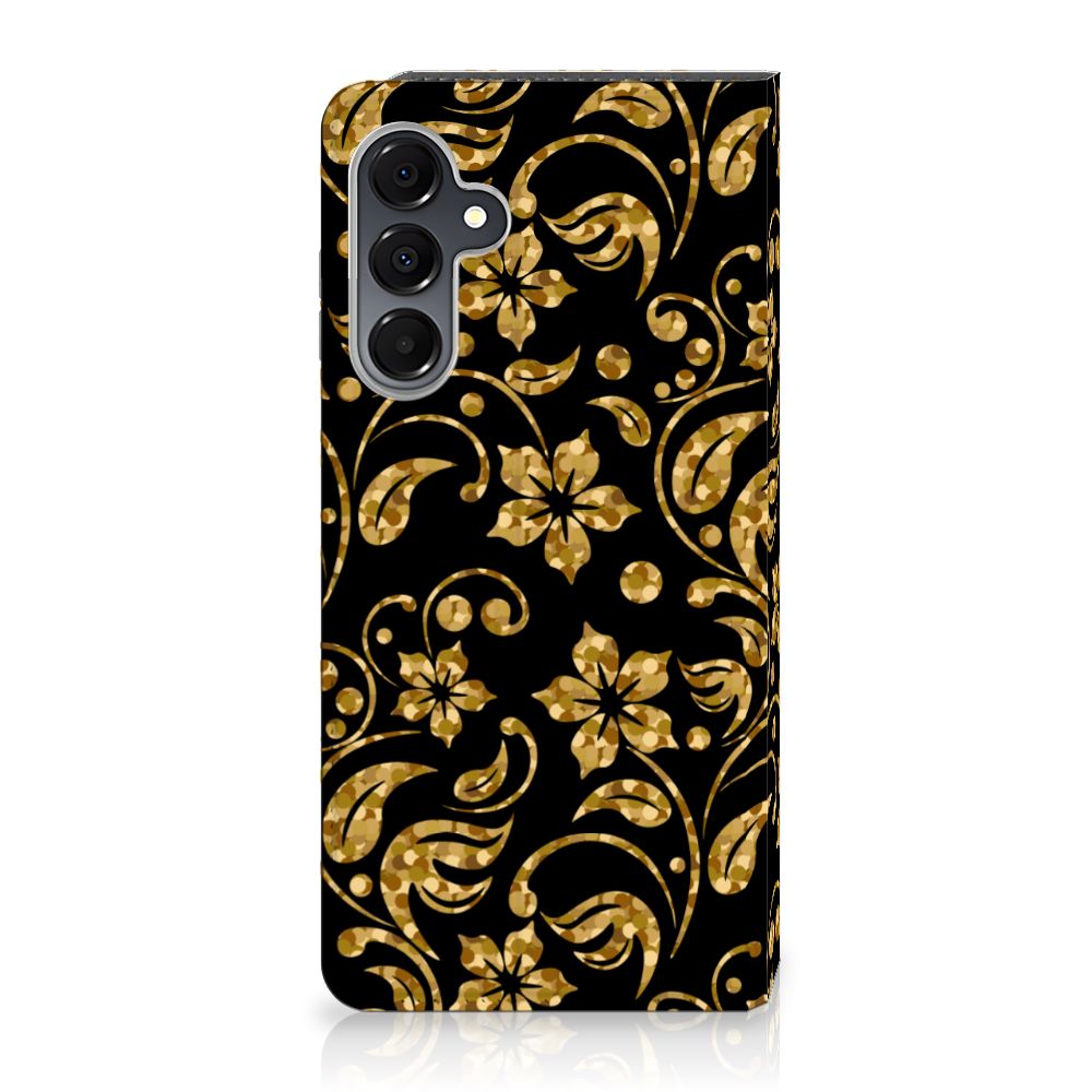 Samsung Galaxy A16 5G/4G Smart Cover Gouden Bloemen bloemen gouden design achteraanzicht