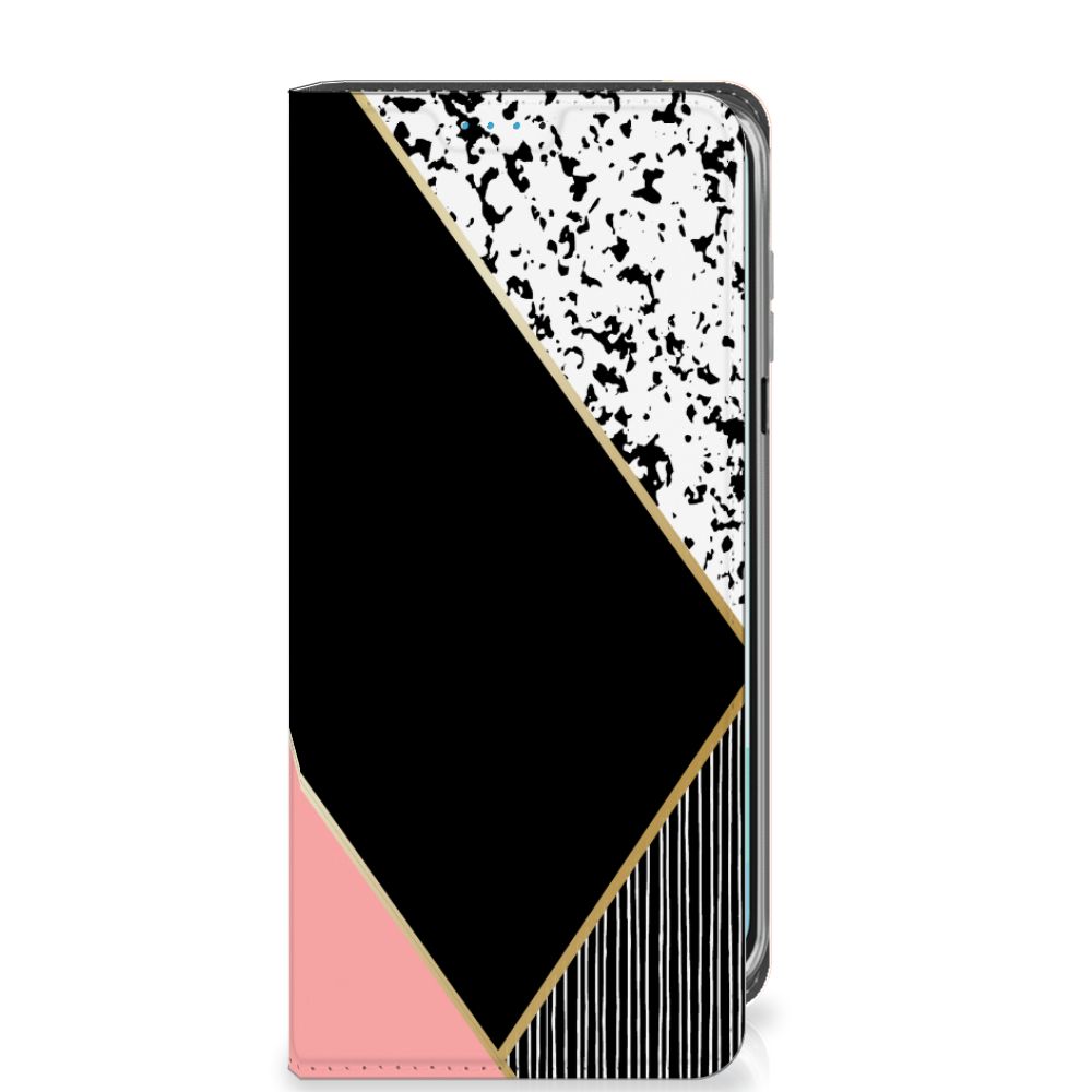 Samsung Galaxy A16 5G/4G Stand Case Zwart Roze Vormen design zwart roze geometrisch
