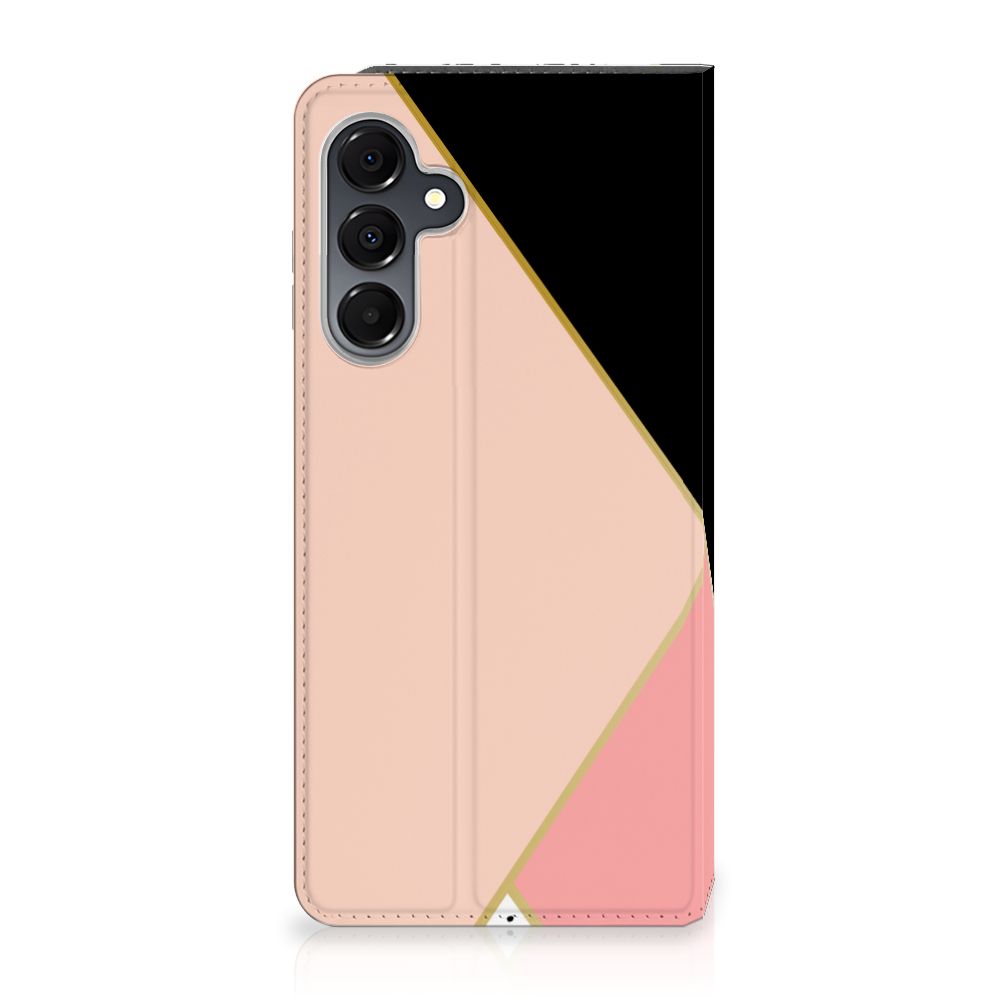 Samsung Galaxy A16 5G/4G Stand Case Zwart Roze Vormen aanzicht