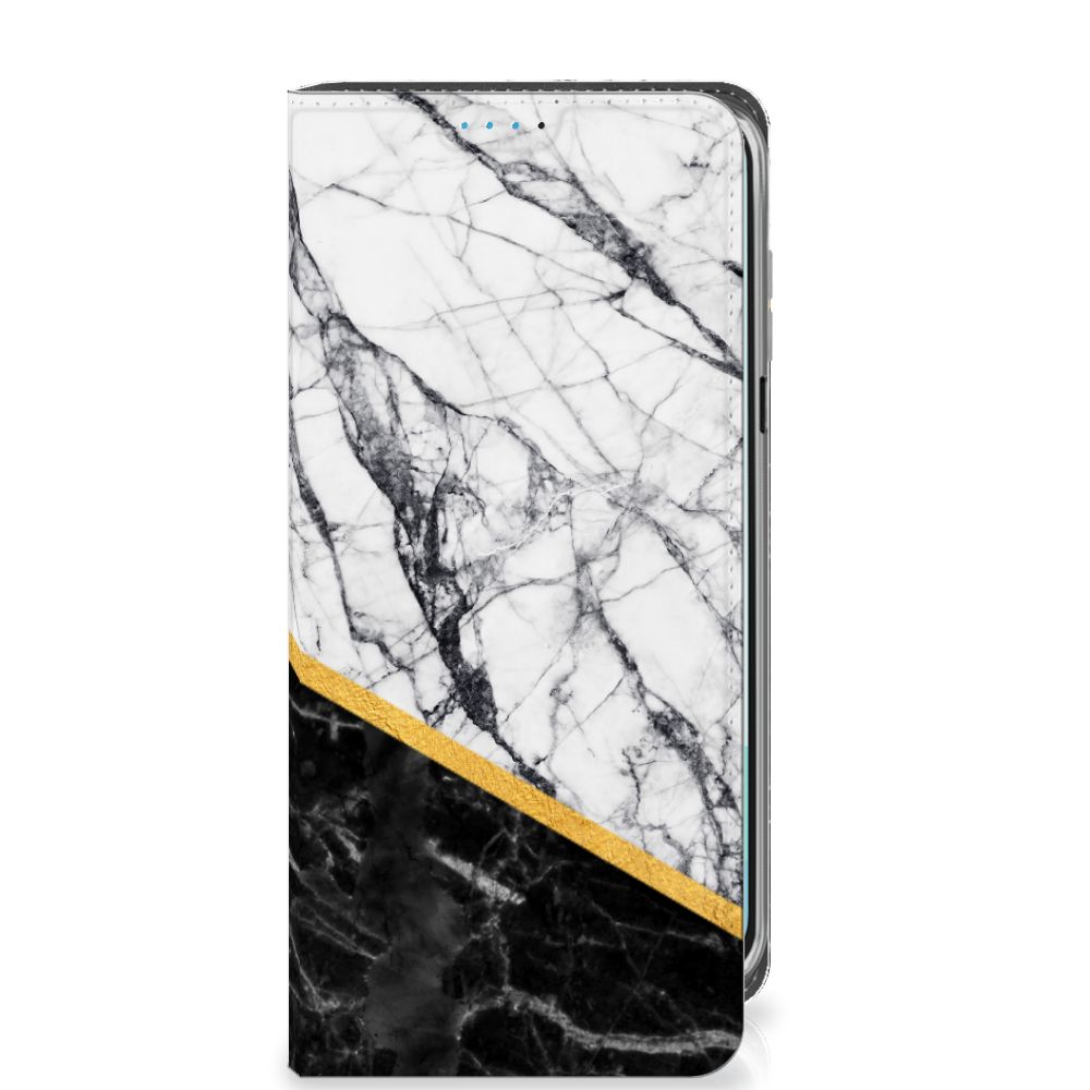 Samsung Galaxy A16 5G/4G Standcase Marmer Wit Zwart design hoesje zwartwit marmer aanzicht