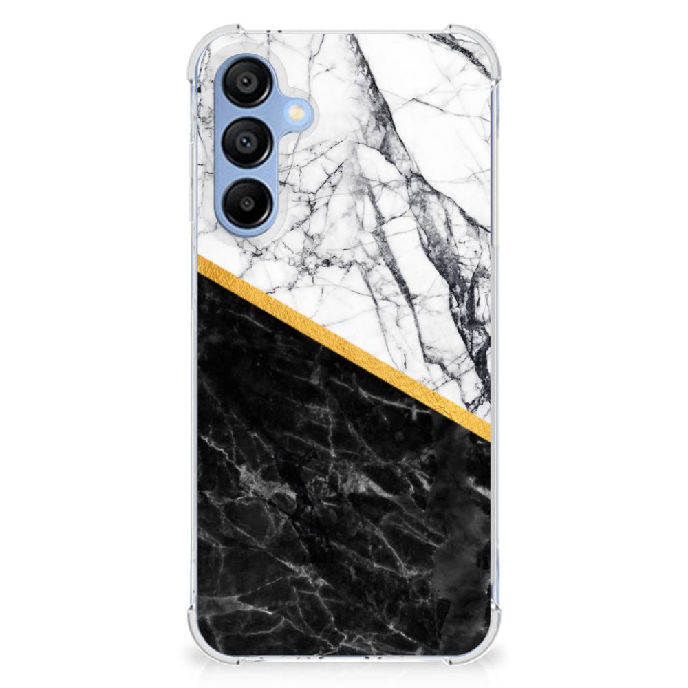Samsung Galaxy A16 Anti-Shock Hoesje Marmer Wit Zwart design Marble Zwart Wit aanzicht