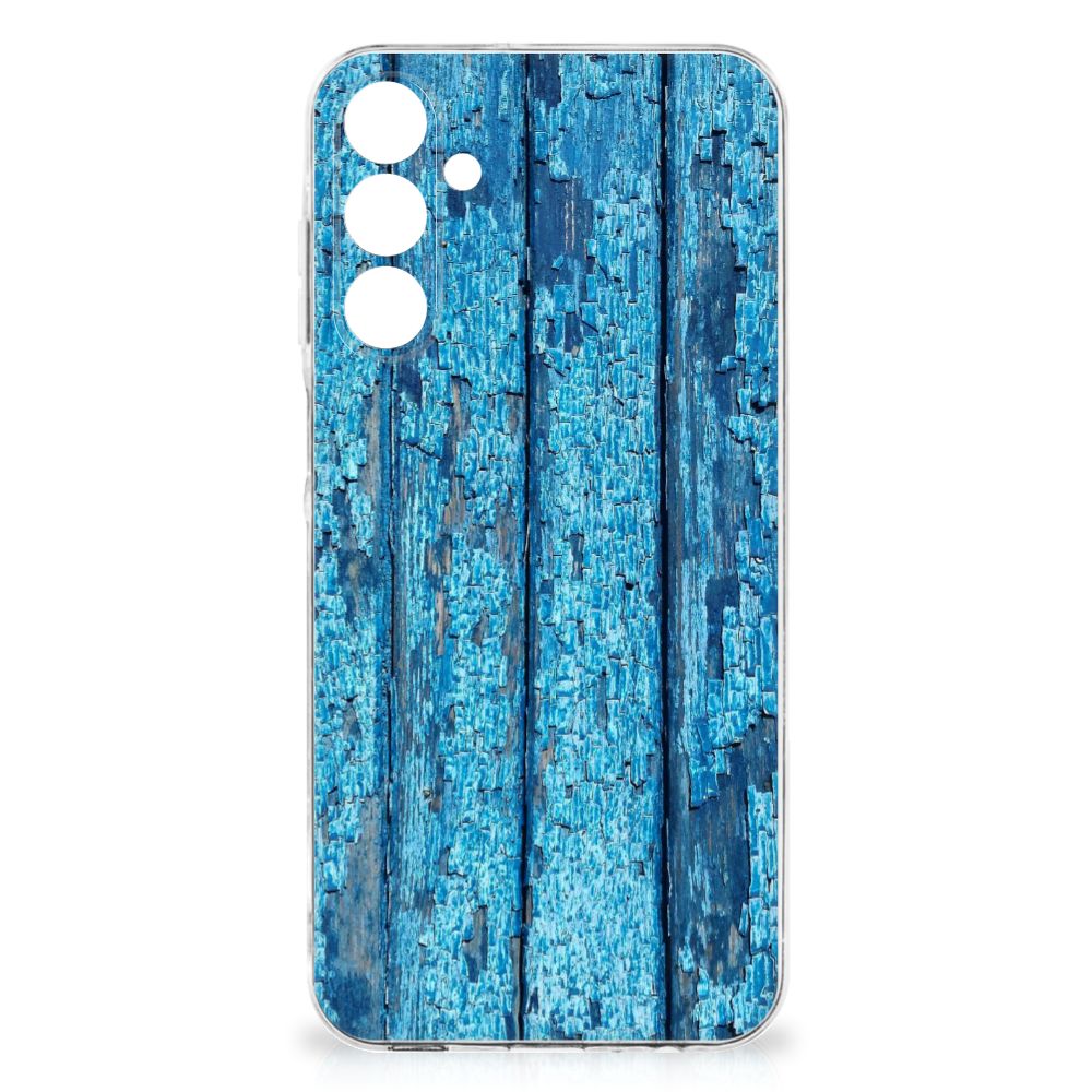 Samsung Galaxy A16 Bumper Hoesje Wood Blue telefoon hoesje design blauw hout aanzicht
