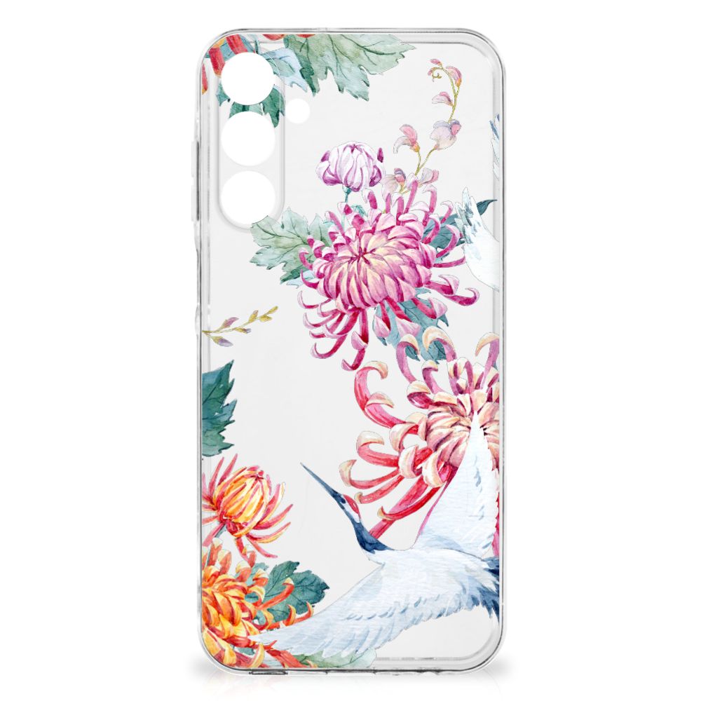 Samsung Galaxy A16 TPU Hoesje Bird Flowers bloemen ooievaars