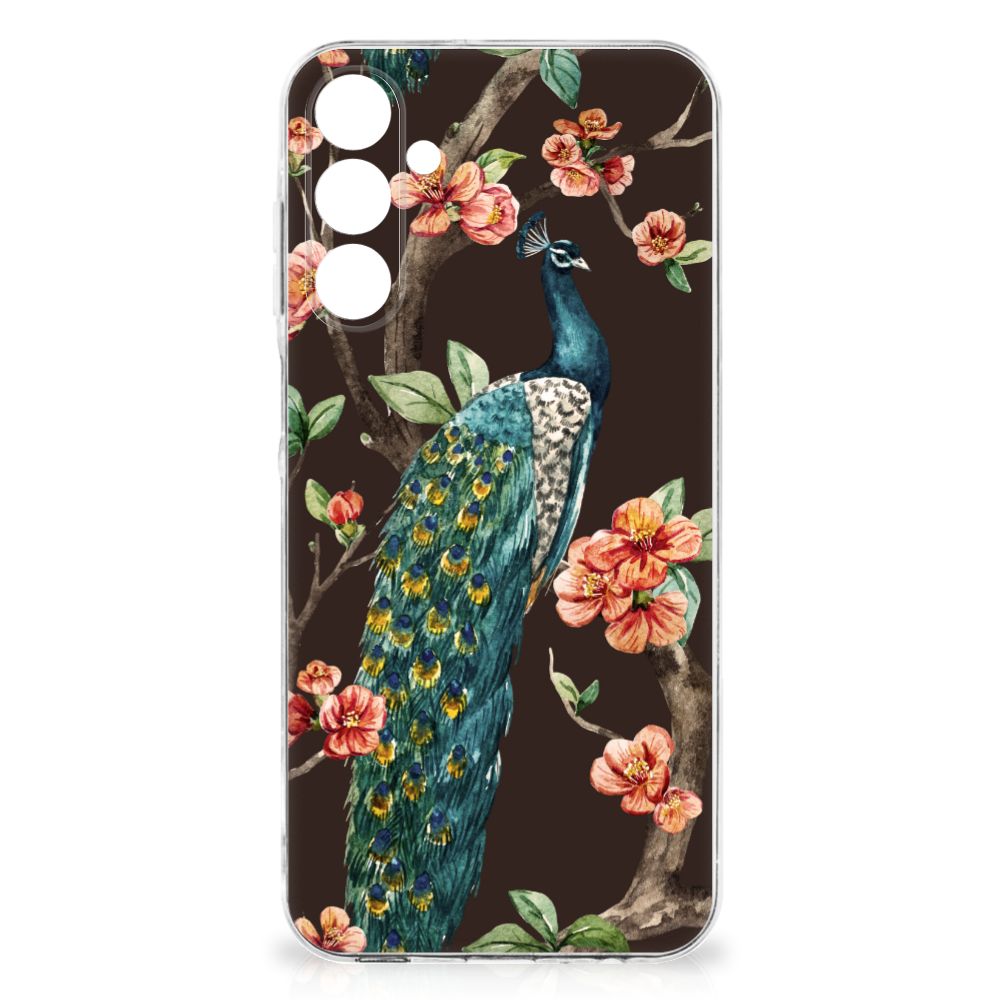 Samsung Galaxy A16 TPU Hoesje Pauw met Bloemen design pauw bloemen vooraanzicht