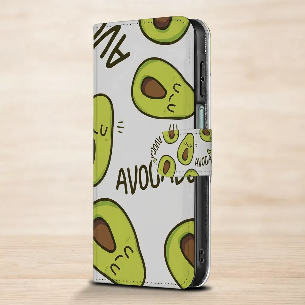 Samsung Galaxy A17 Avocado Hoesje Groen Met 3 Pasjes TPU avocado design bookcase aanzicht