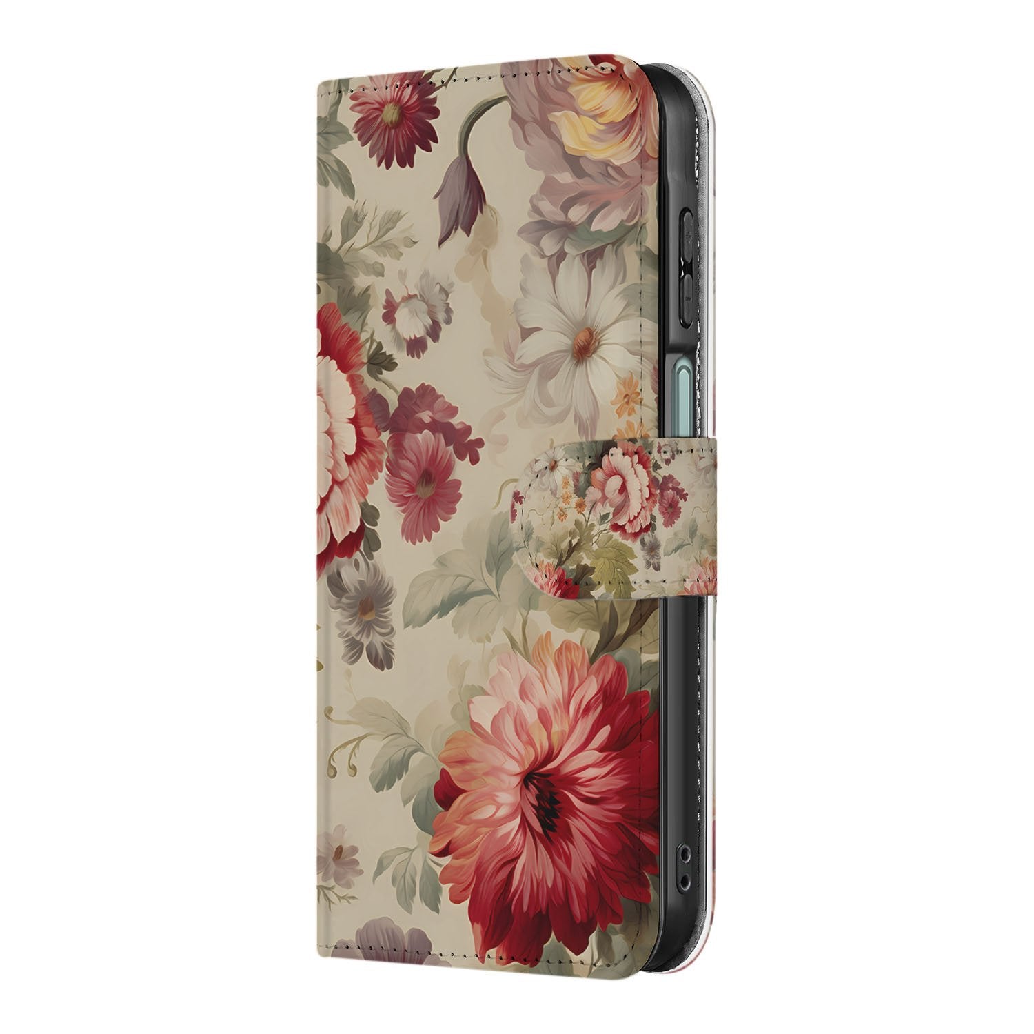 Samsung Galaxy A17 Bloemen Portemonnee Hoesje PU Leer 3 Pasjes boekhoesje bloemenprint zijkant