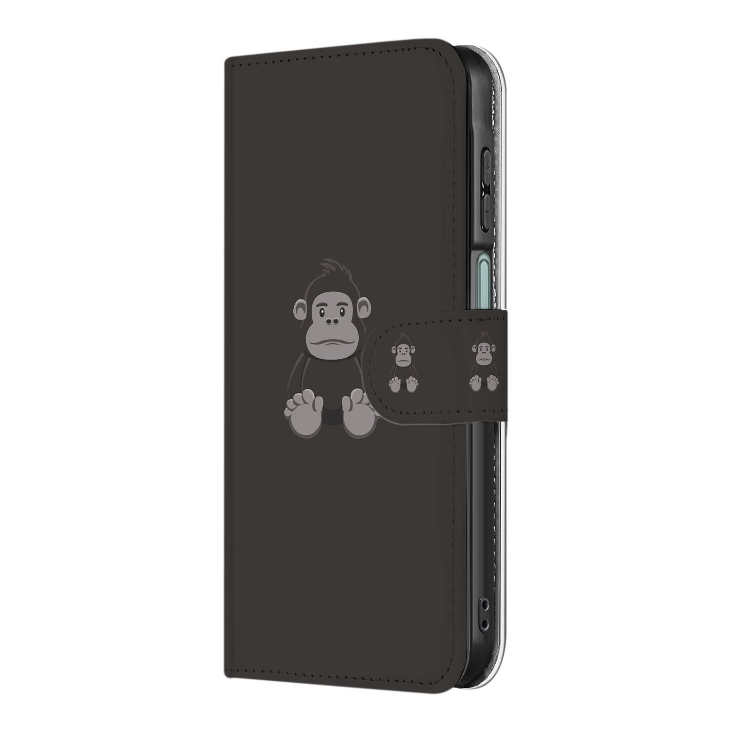 Samsung Galaxy A17 Boekhoes Flip Case Met Pasjes Gorilla Design zijkant gorilla cartoon bruin