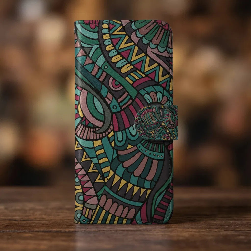 Samsung Galaxy A17 Boekhoesje Aztec Met 3 Pasjes Print Aztec print voorkant