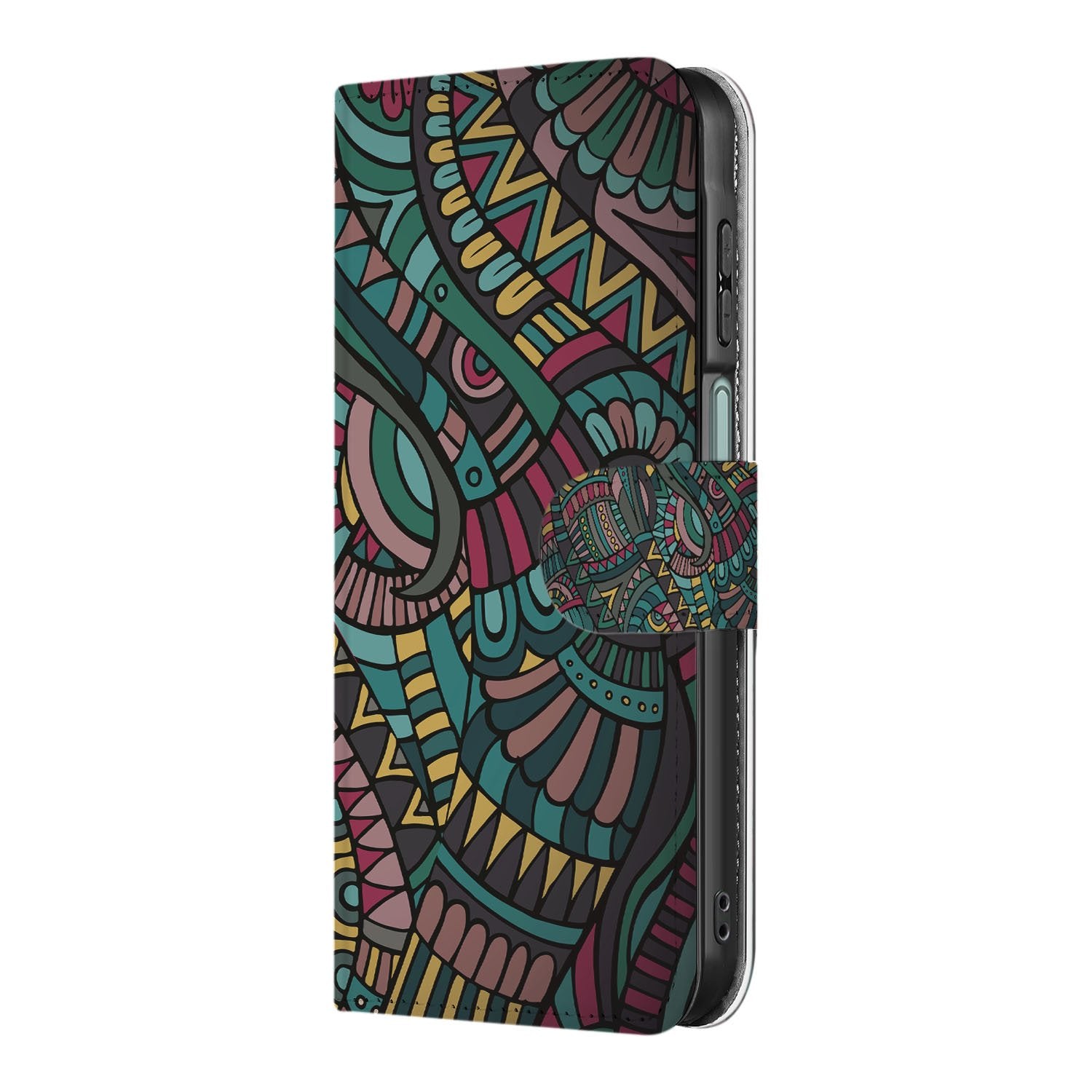 Samsung Galaxy A17 Boekhoesje Aztec Met 3 Pasjes Print boekhoesje aztec design zijkant