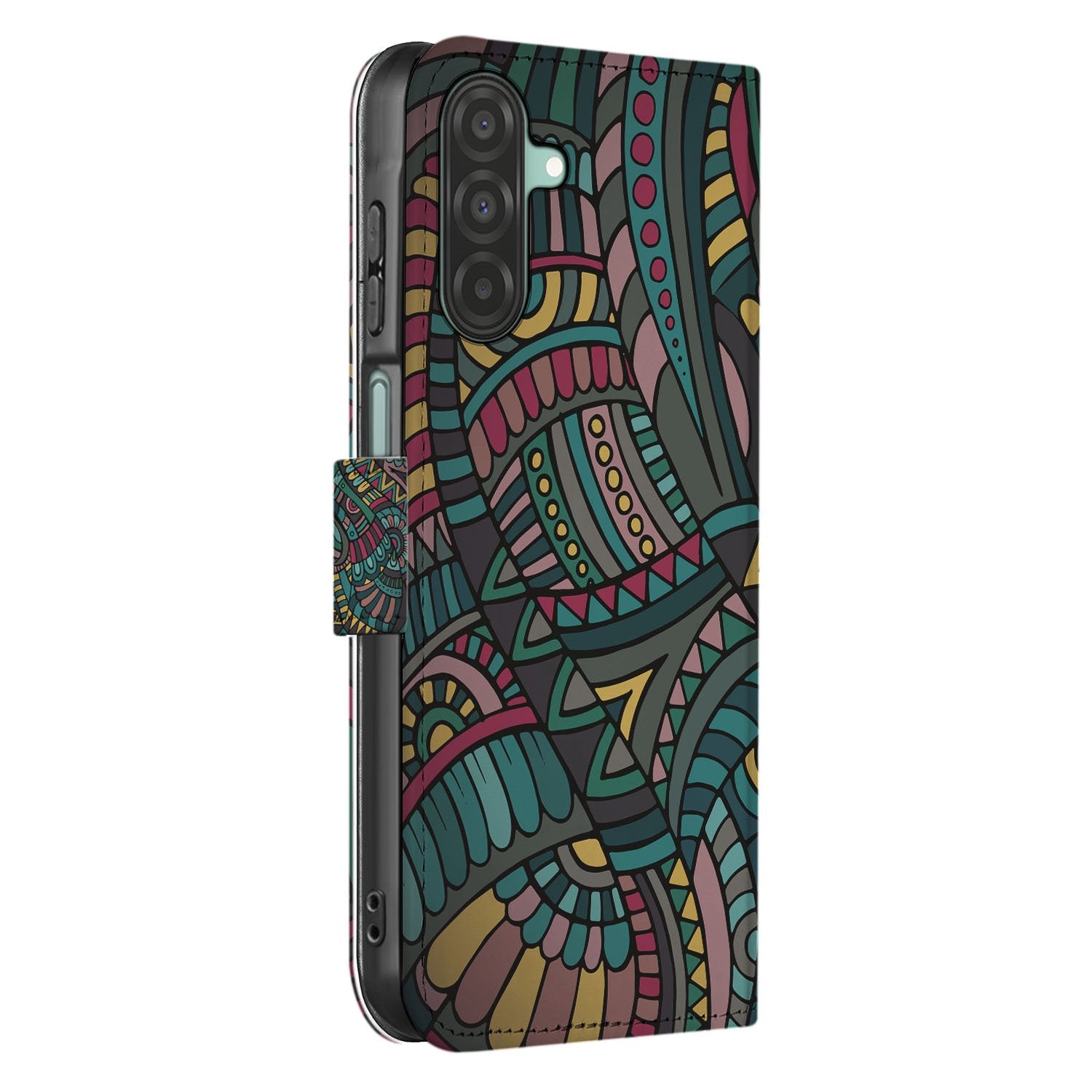 Samsung Galaxy A17 Boekhoesje Aztec Met 3 Pasjes Print design Aztec zijkant