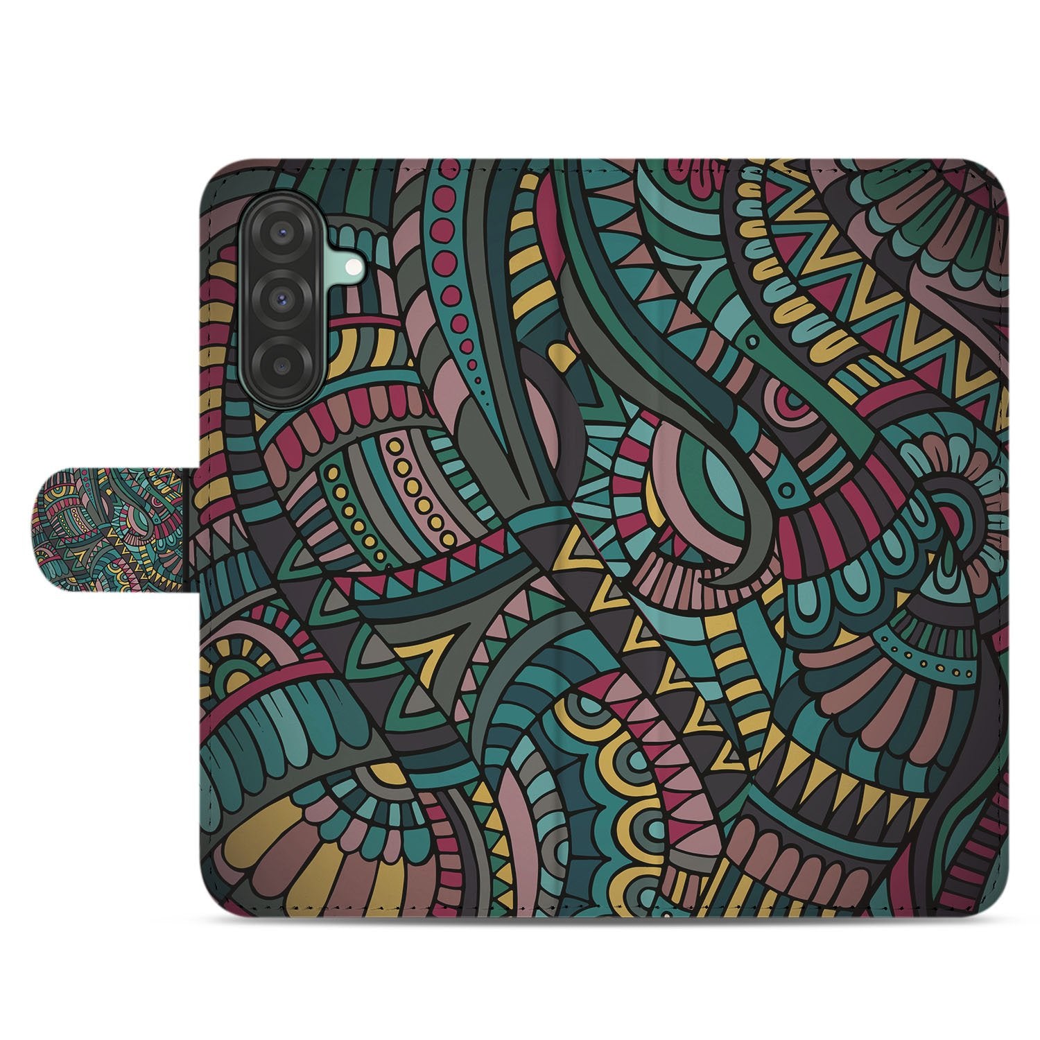 Samsung Galaxy A17 Boekhoesje Aztec Met 3 Pasjes Print Aztec print design achterkant