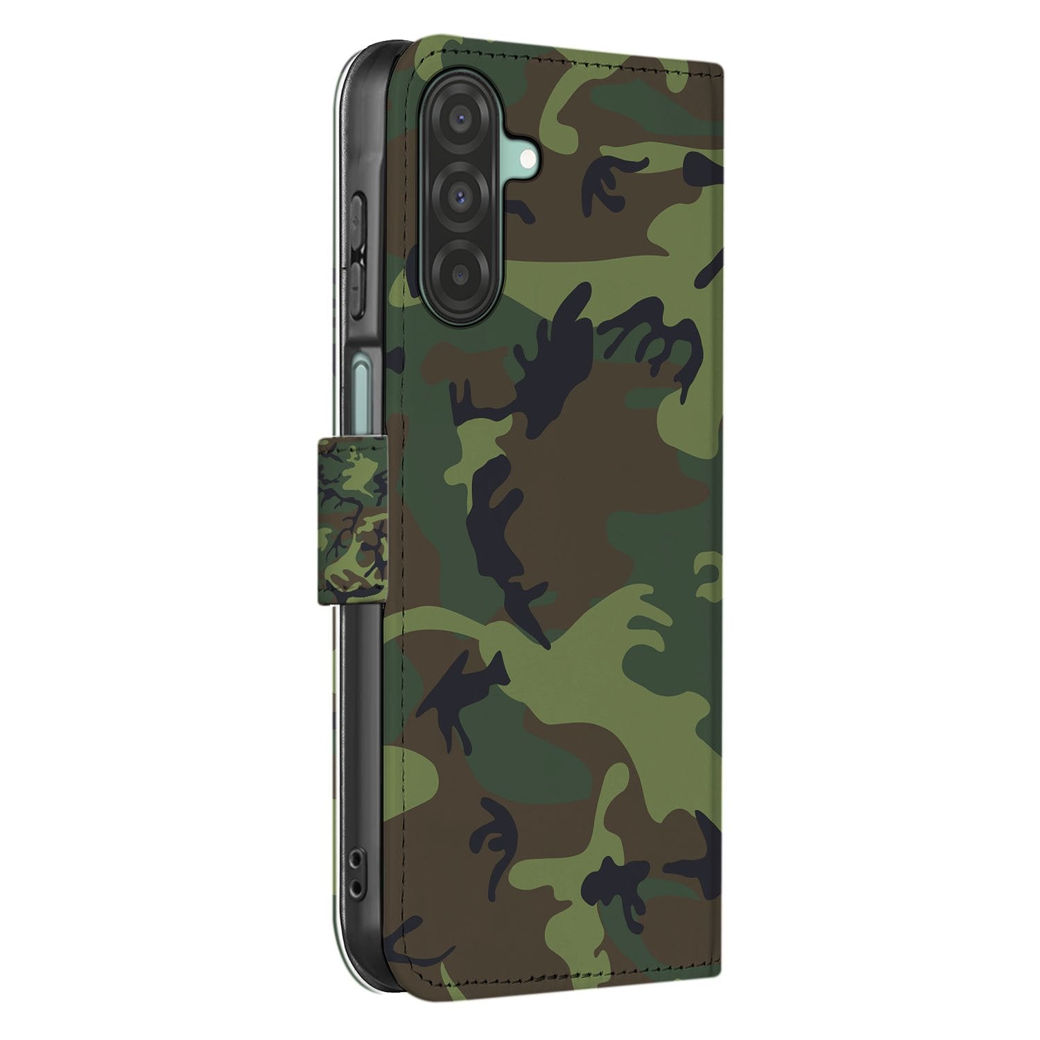 Samsung Galaxy A17 Boekhoesje Camouflage Army Dark Met Pasjes camouflage design aanzicht