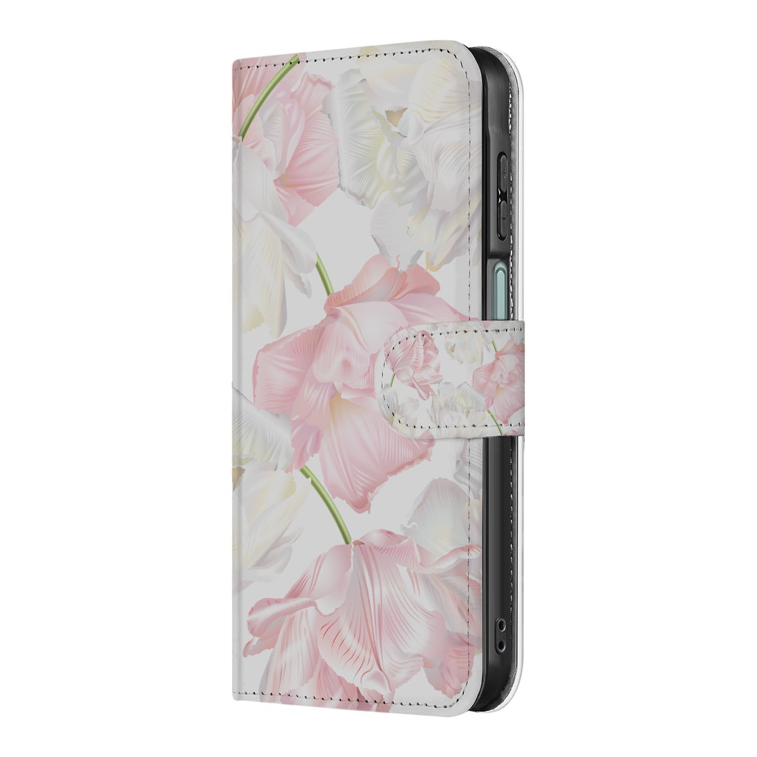 Samsung Galaxy A17 Boekhoesje Lovely Flowers Roze Wit Met Magneet boekhoesje bloemen roze wit zijaanzicht