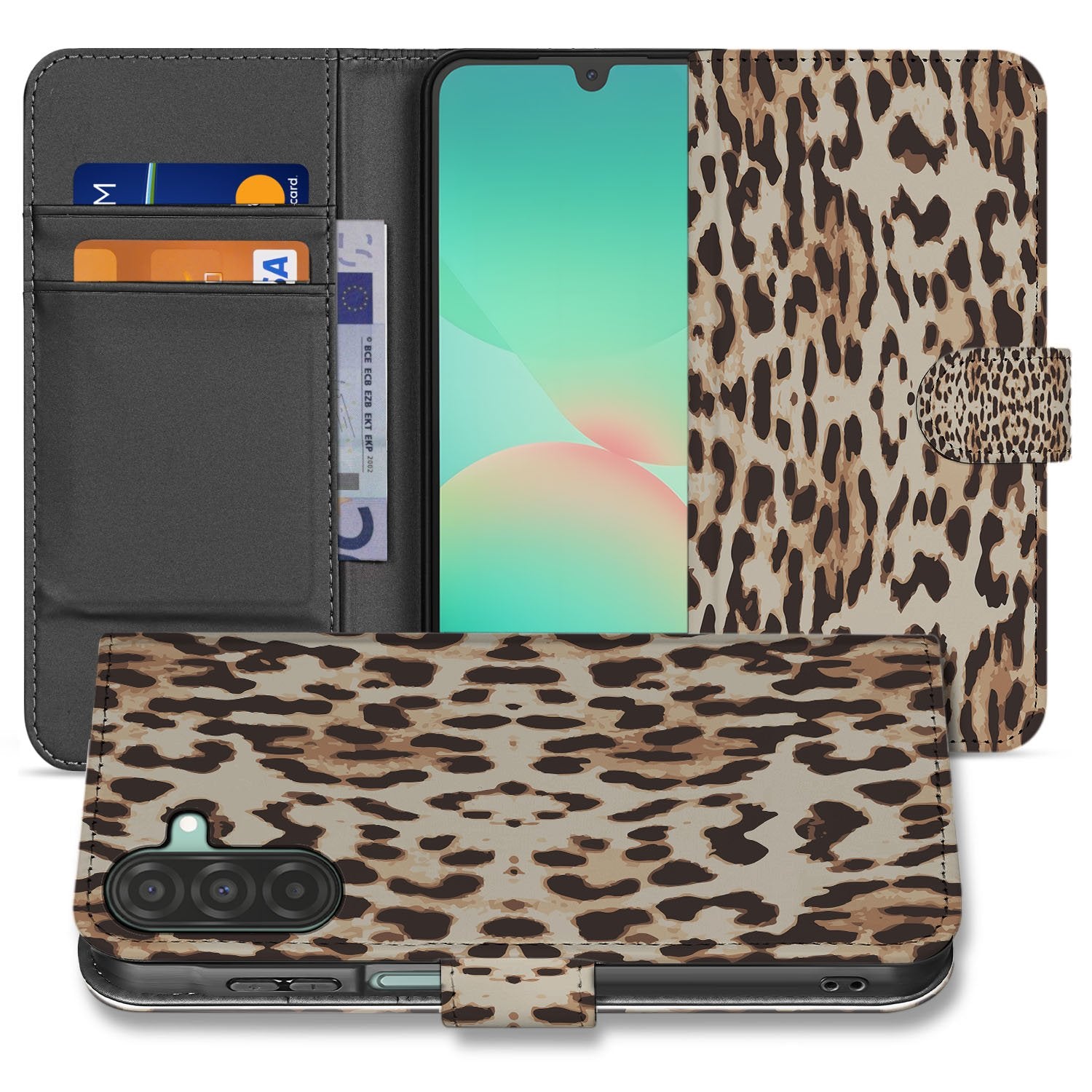 Samsung Galaxy A17 Boekhoesje Met Pasjes Leopard Magnetisch boekhoesje leopard voorkant