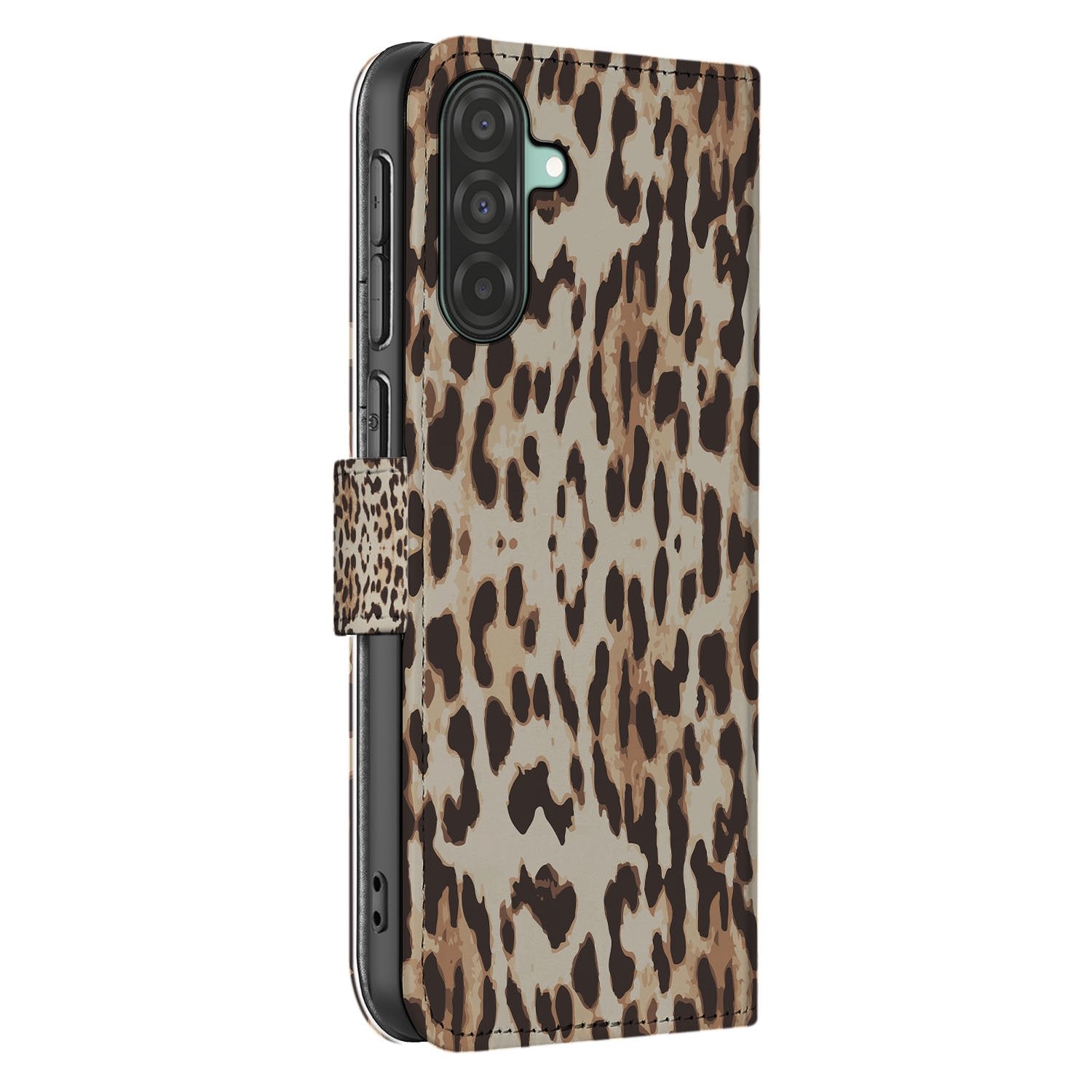 Samsung Galaxy A17 Boekhoesje Met Pasjes Leopard Magnetisch boekhoesje leopard aanzicht