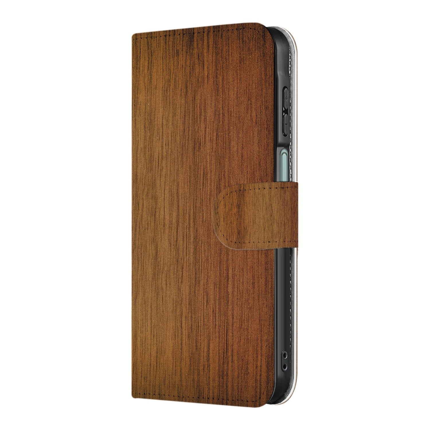 Samsung Galaxy A17 Book Case Donker Hout Met Pasjeshouder bookcase donker hout aanzicht