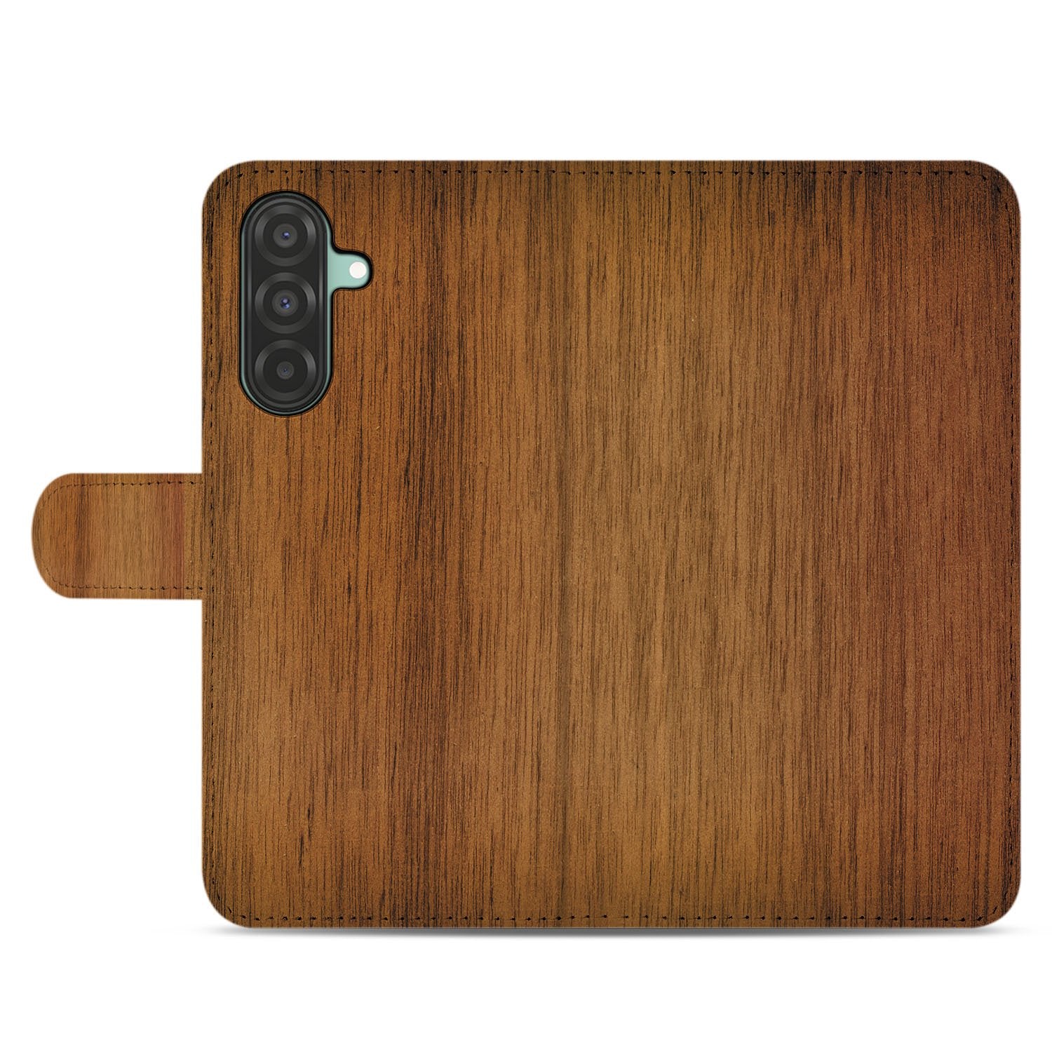 Samsung Galaxy A17 Book Case Donker Hout Met Pasjeshouder donkere houtafwerking achterkant