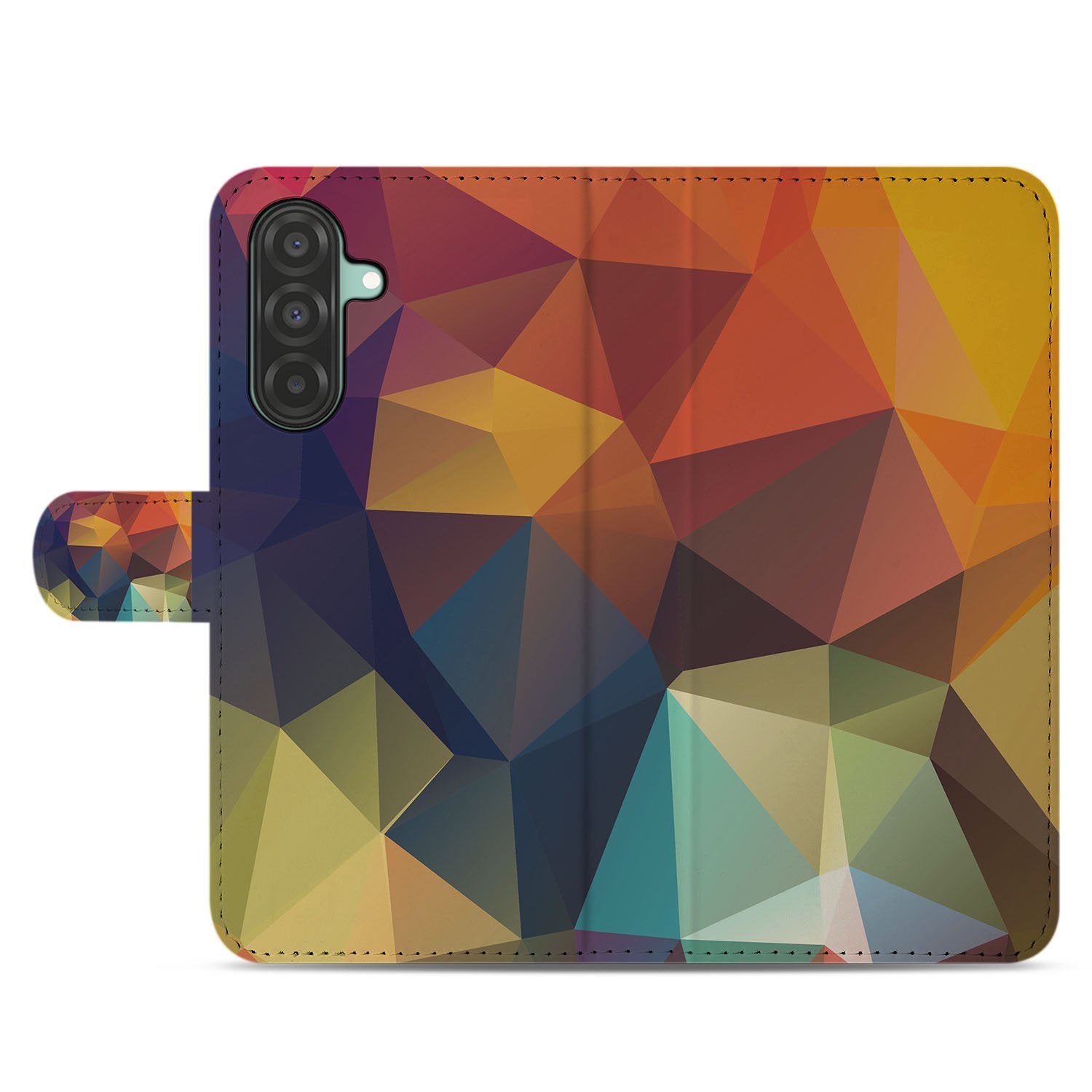 Samsung Galaxy A17 Book Case Polygon Color Met 3 Pasjes en Kunstzinnig Design kleurrijk geometrisch ontwerp voorkant