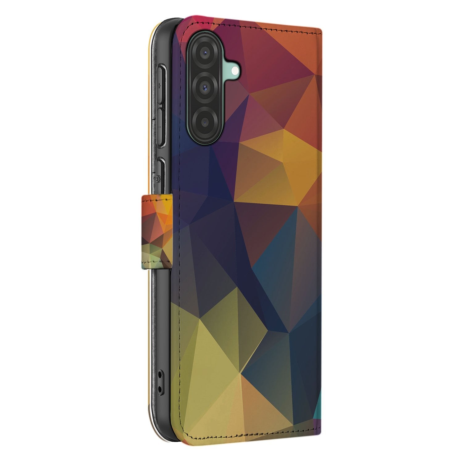 Samsung Galaxy A17 Book Case Polygon Color Met 3 Pasjes en Kunstzinnig Design zijkant kleurrijk polygon patroon