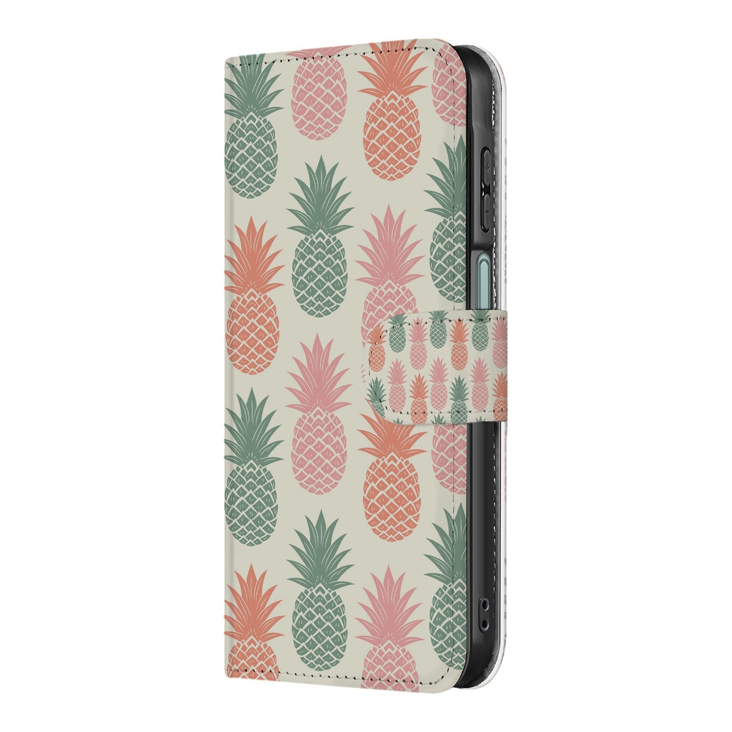 Samsung Galaxy A17 Book Cover Ananas Roze Rood Groen Met Pasjes bookcase ananasprint zijkant