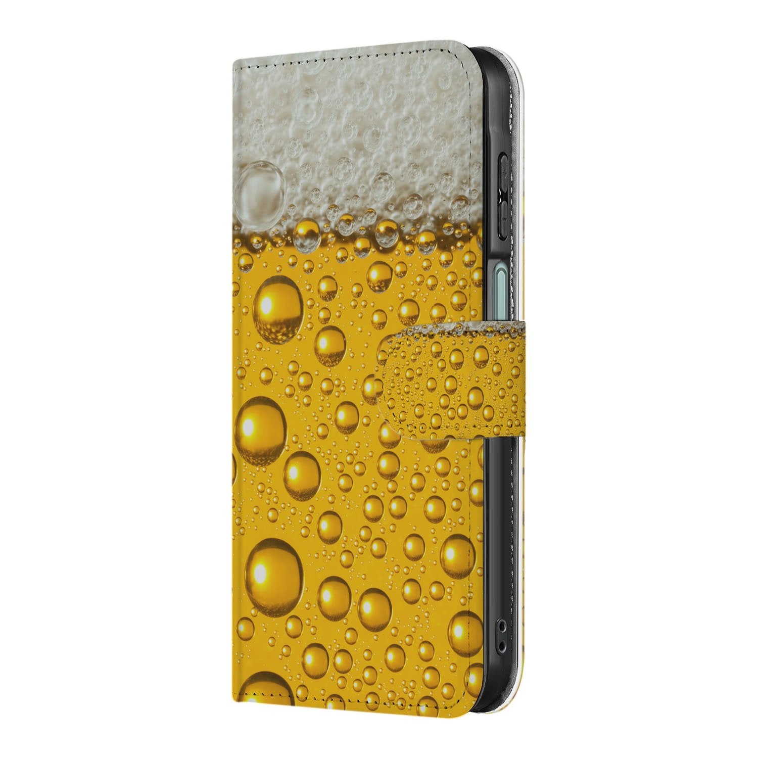 Samsung Galaxy A17 Book Cover Met Bier Print En Magnetische Sluiting bierprint geel wit design voorkant