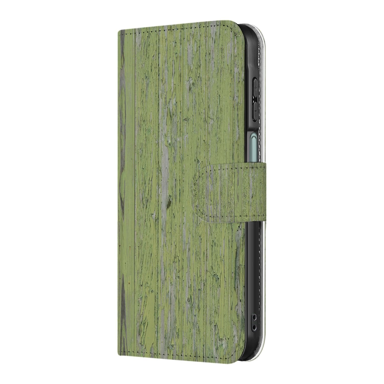 Samsung Galaxy A17 Book Style Case Green Wood boek case groen houtnerf zijkant