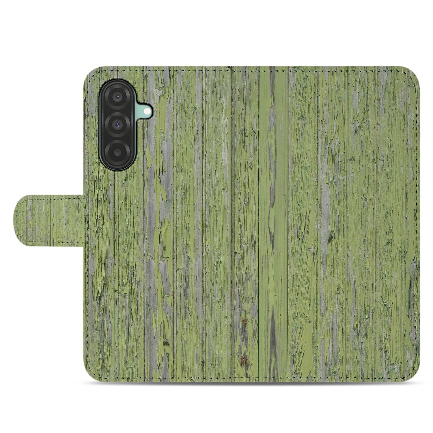 Samsung Galaxy A17 Book Style Case Green Wood bookcase groen houtnerf