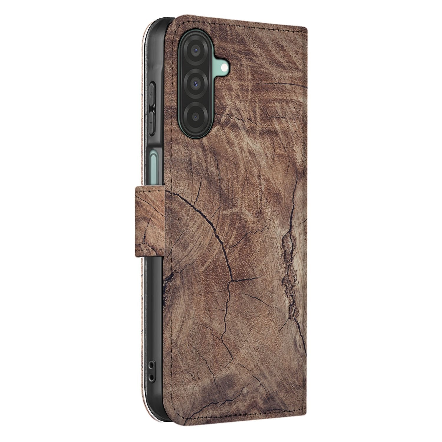 Samsung Galaxy A17 Book Style Case Tree Trunk boekhoesje bruin houtprint zijkant
