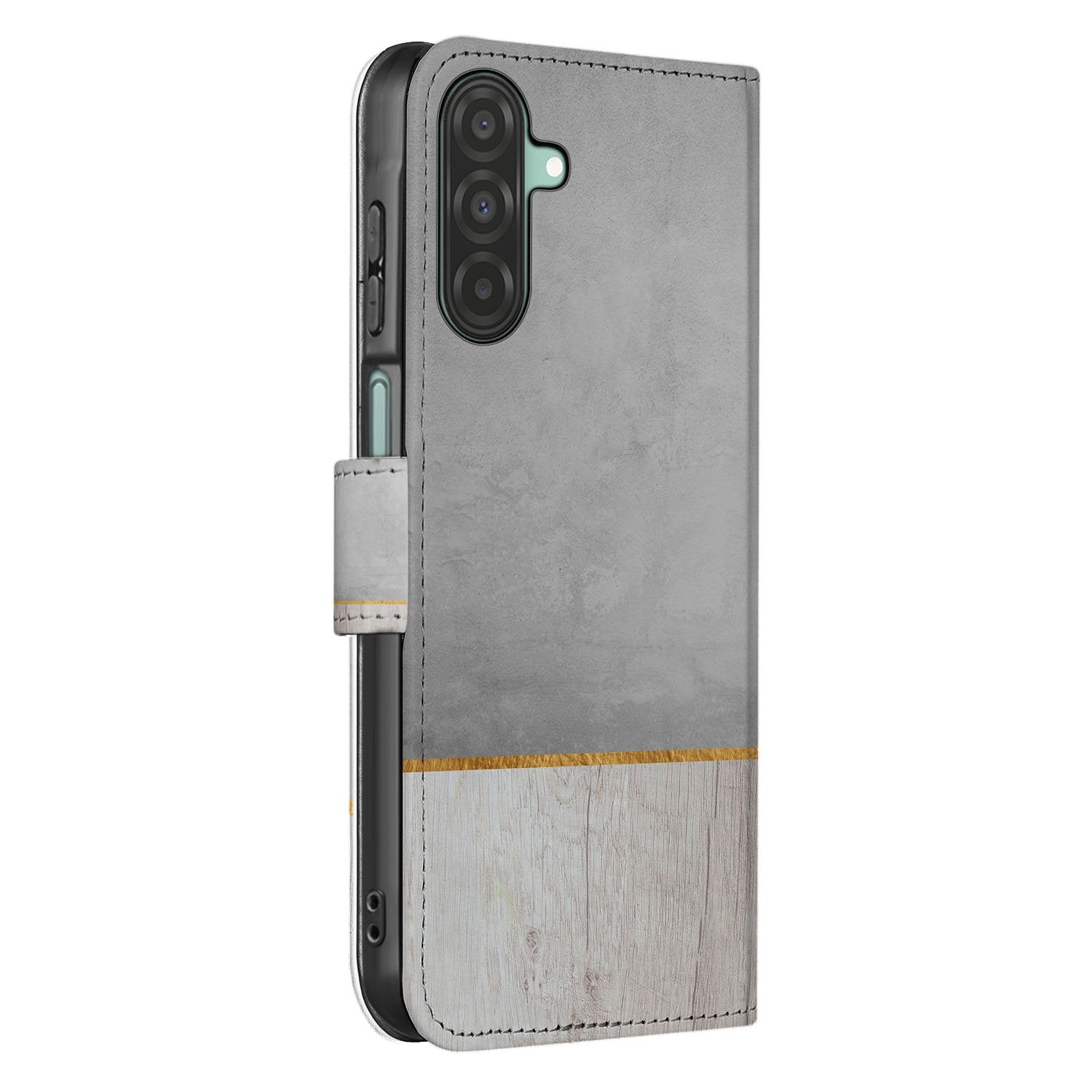 Samsung Galaxy A17 Book Style Case Wood Concrete boekhoesje grijs hout beton