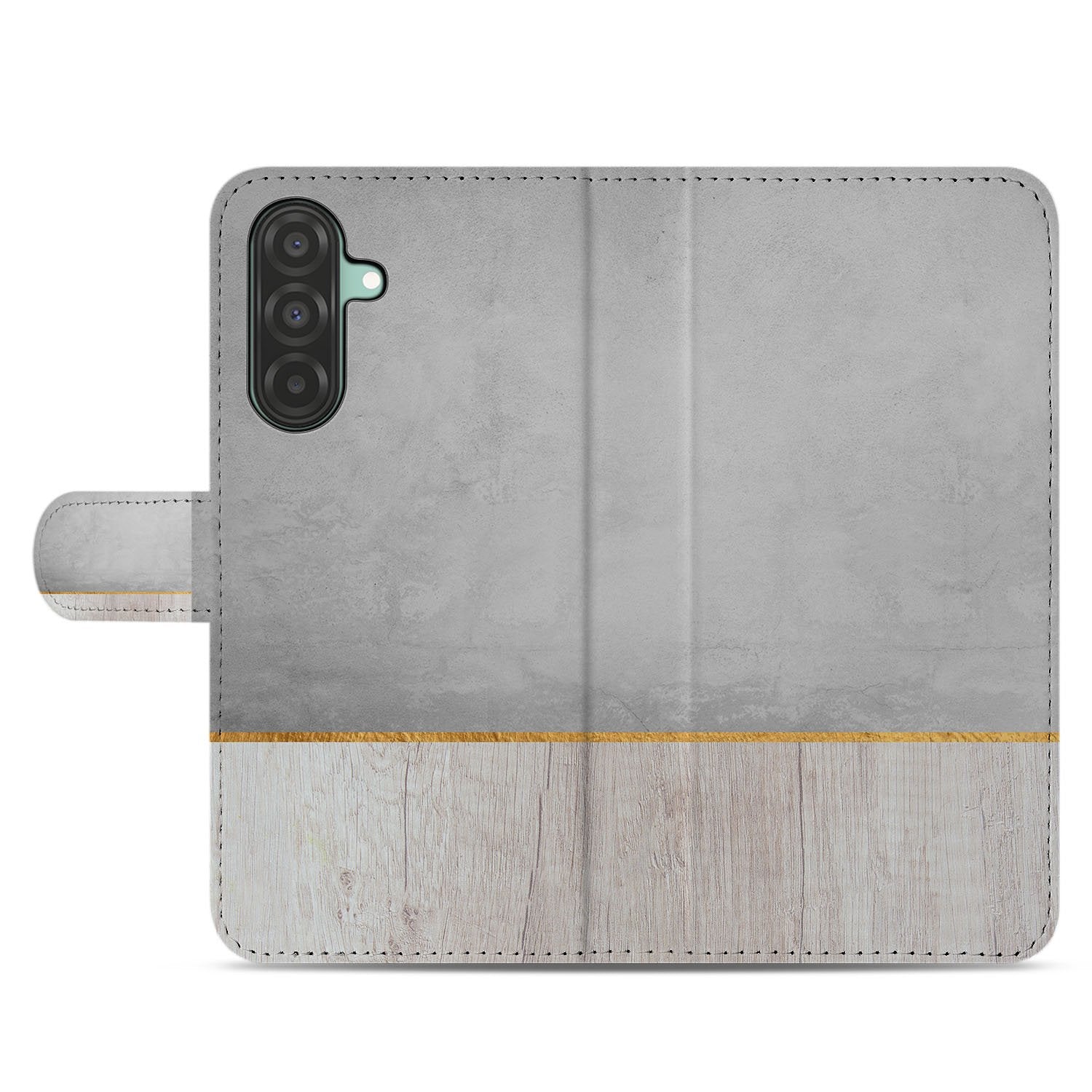 Samsung Galaxy A17 Book Style Case Wood Concrete boekhoesje grijs hout beton