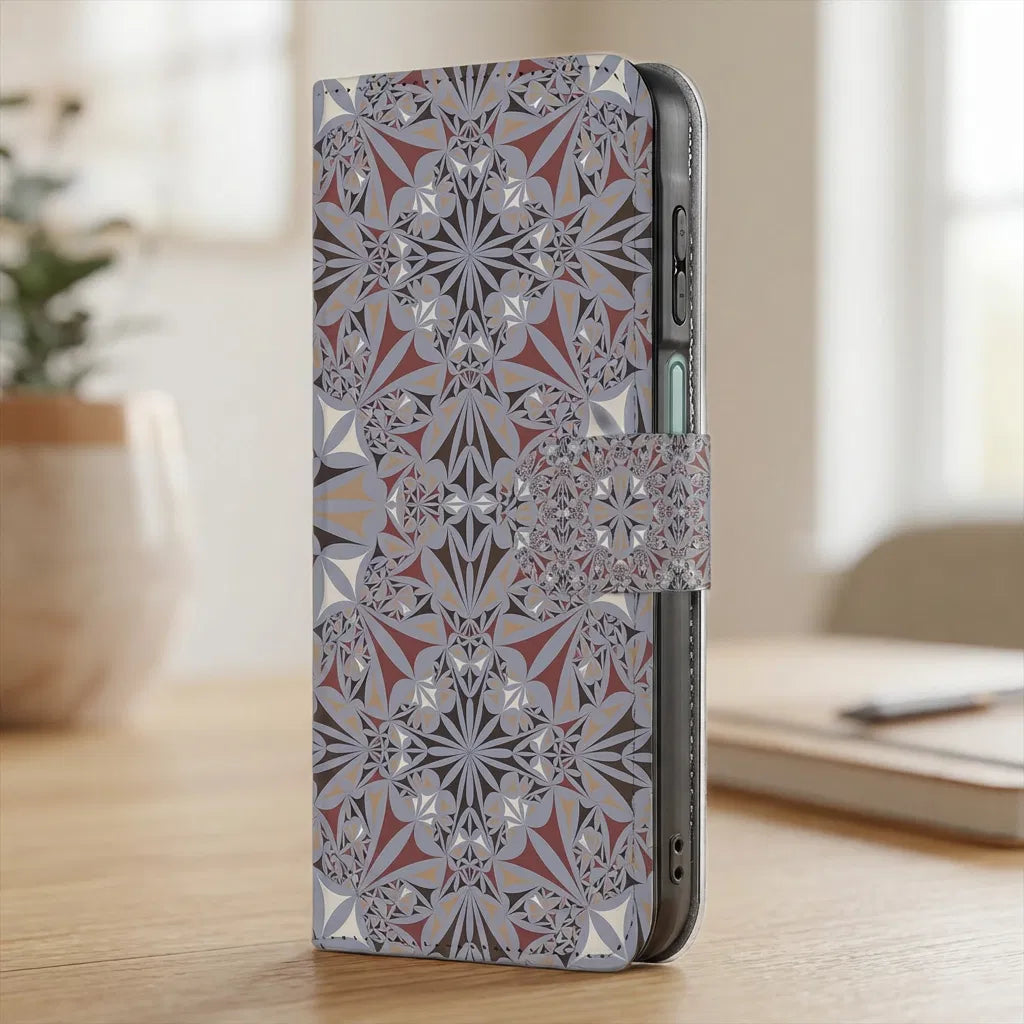 Samsung Galaxy A17 Bookcase Flower Tiles boekhoesje bloemen design zijkant