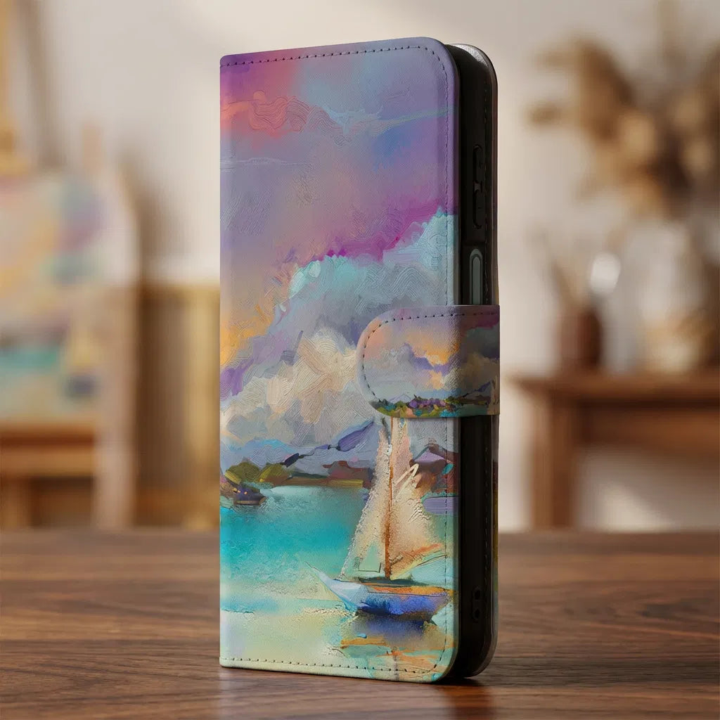 Samsung Galaxy A17 Bookcase Hoes Kunstleer Paars Blauw Groen bookcase hoesje bootdesign aanzicht