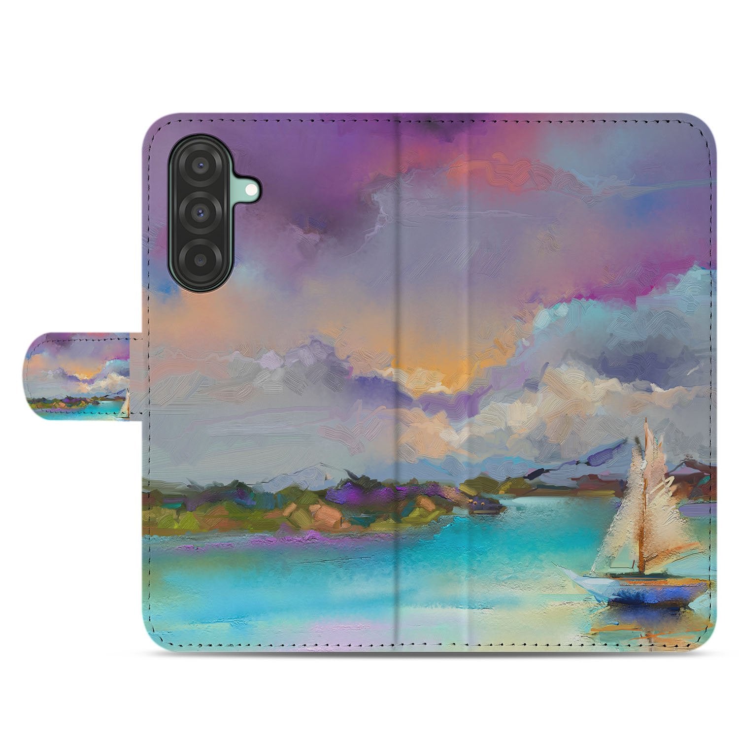 Samsung Galaxy A17 Bookcase Hoes Kunstleer Paars Blauw Groen kunstleer bootdesign vooraanzicht