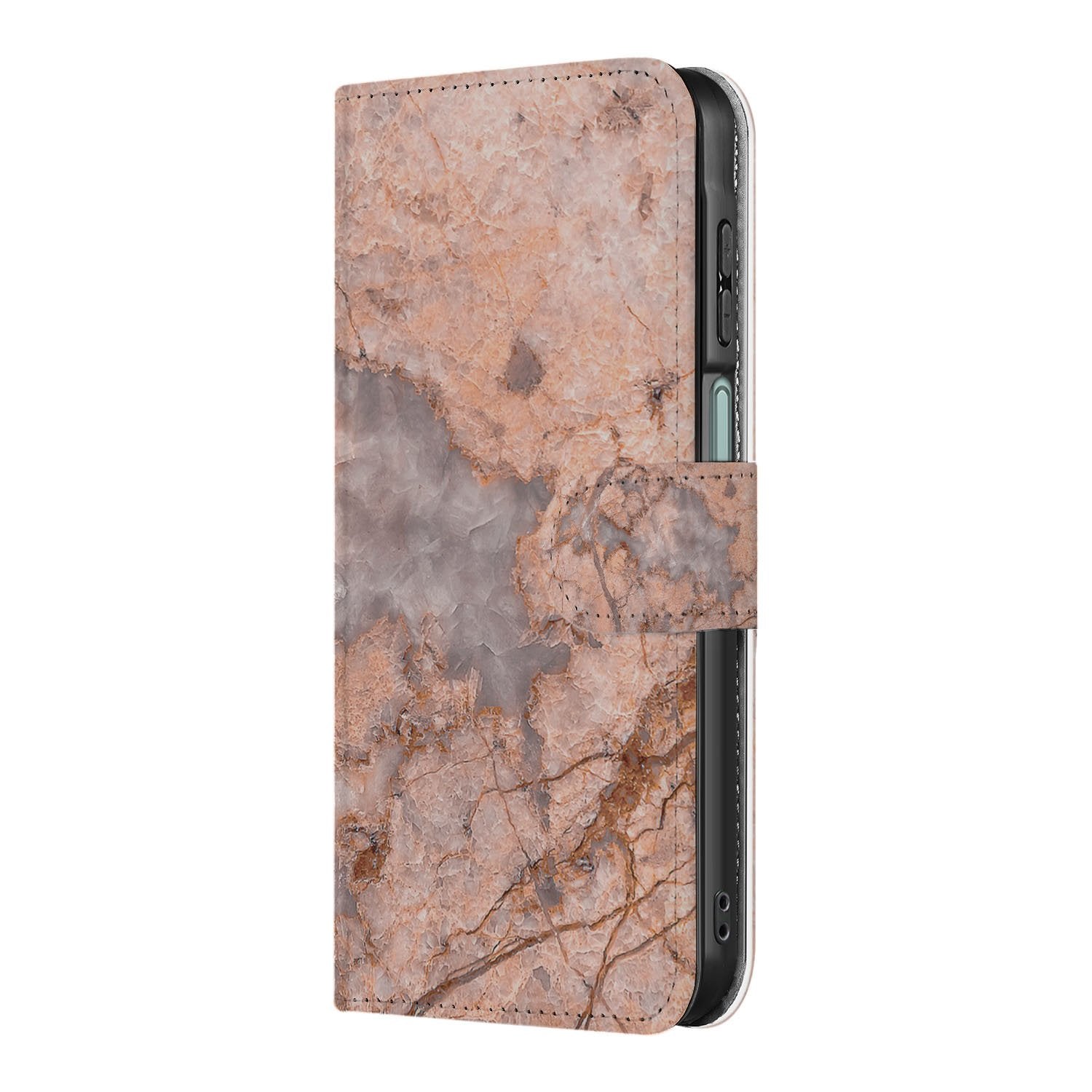 Samsung Galaxy A17 Bookcase Hoes Marmer Oranje Met Pasjes boekhoesje marmer oranje zijaanzicht