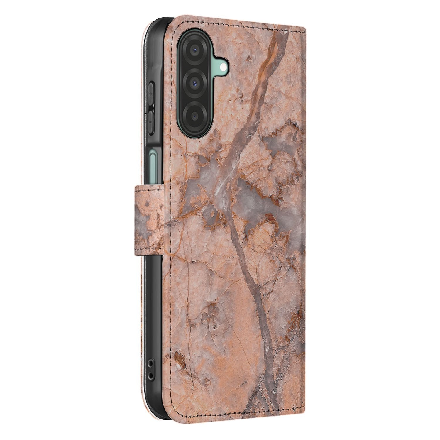 Samsung Galaxy A17 Bookcase Hoes Marmer Oranje Met Pasjes boekhoesje marmer oranje zijaanzicht