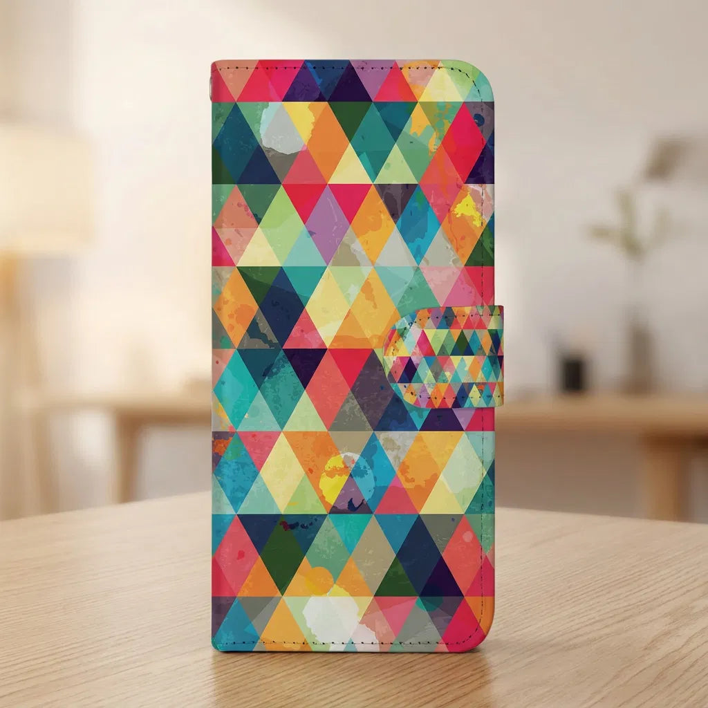 Samsung Galaxy A17 Bookcase Hoesje Geruit Met 3 Pasjes kleurrijk ruit patroon voorkant