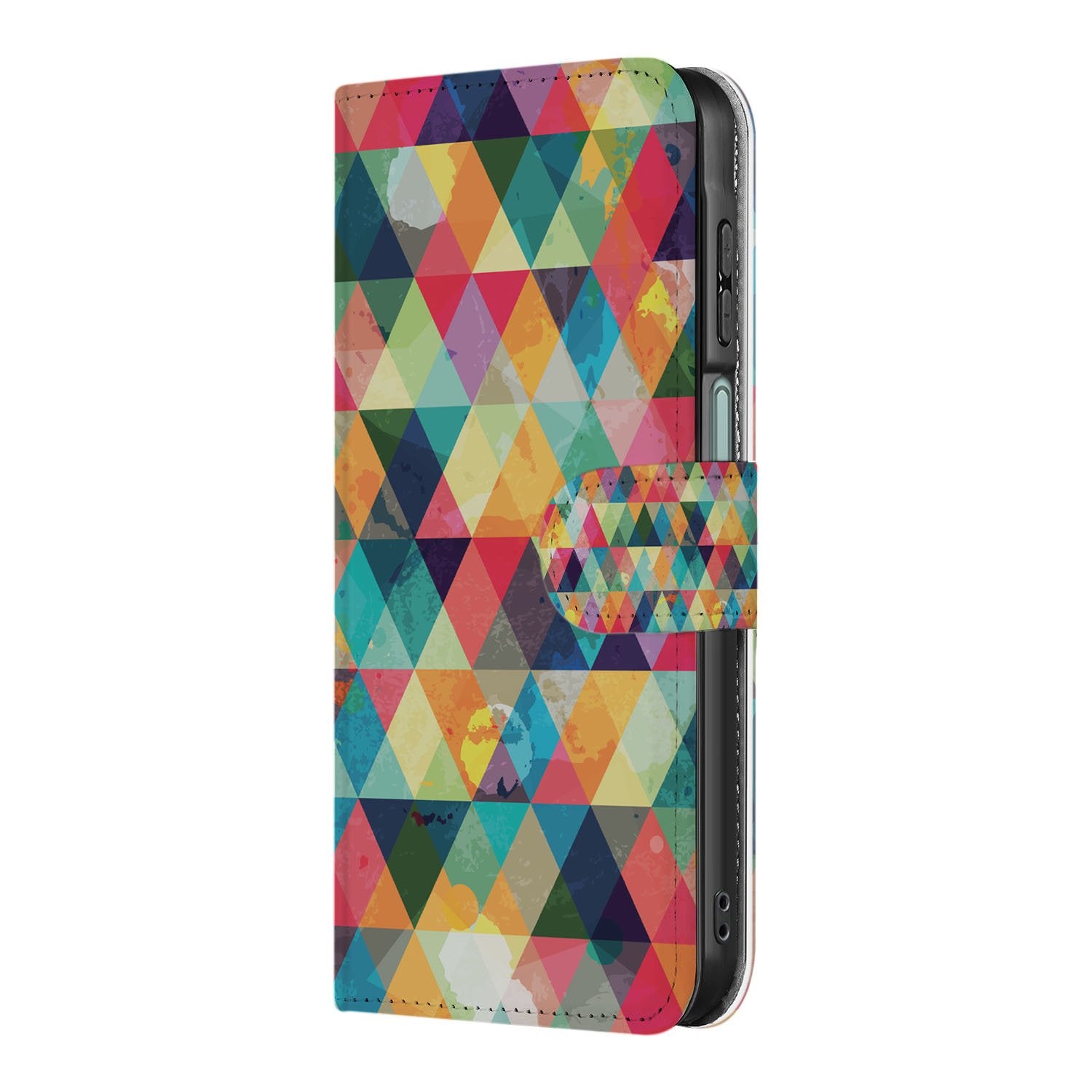 Samsung Galaxy A17 Bookcase Hoesje Geruit Met 3 Pasjes bookcase hoesje kleurrijk design zijaanzicht