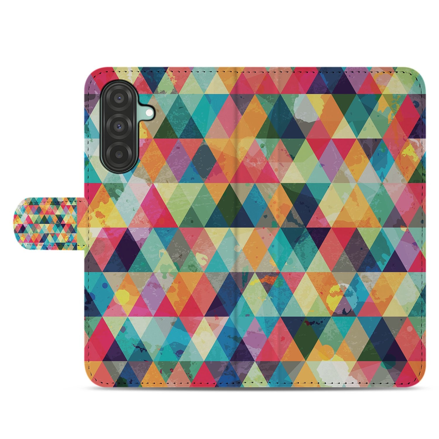 Samsung Galaxy A17 Bookcase Hoesje Geruit Met 3 Pasjes kleurrijk patroon fashionable design voorzijde
