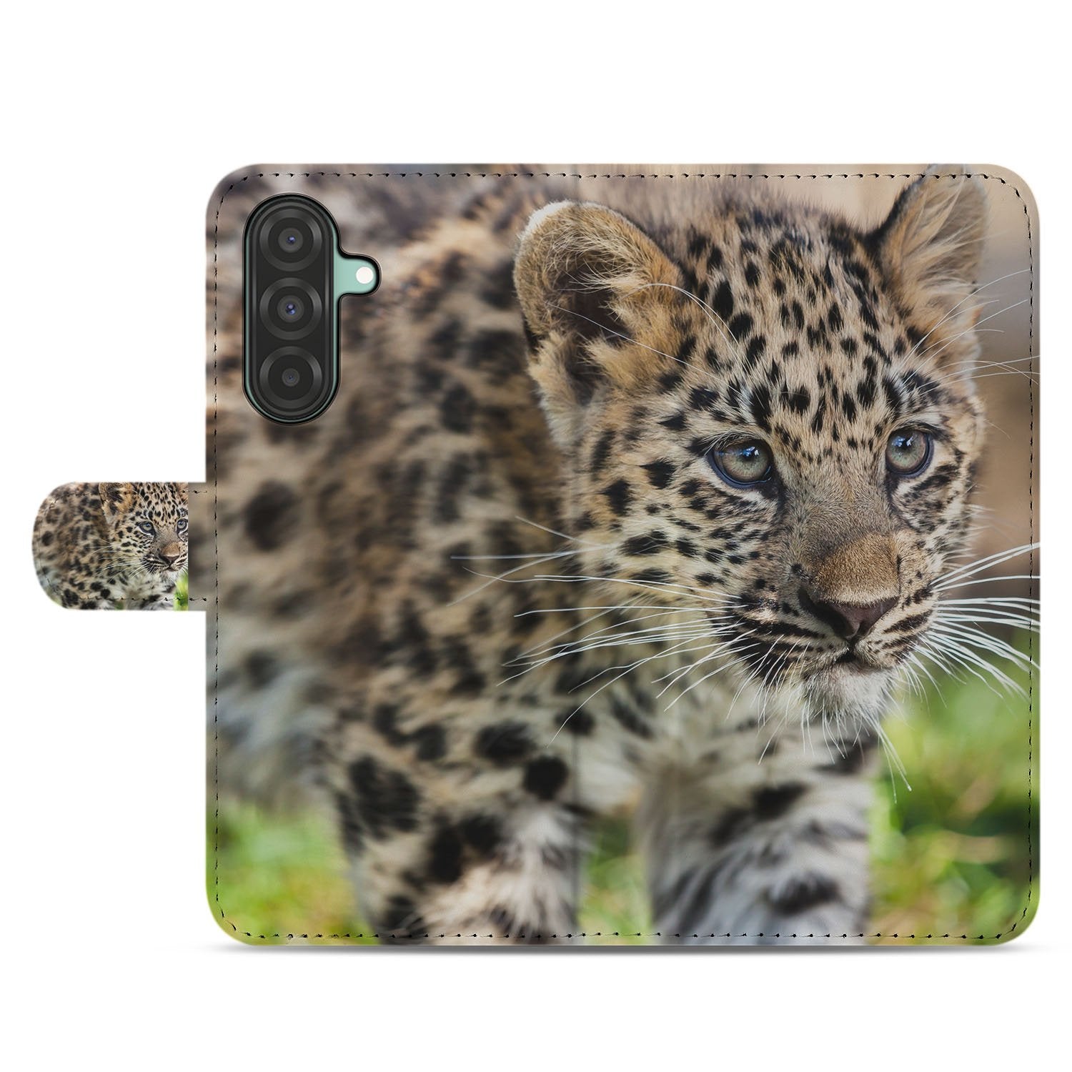 Samsung Galaxy A17 Bookcase Hoesje Met Pasjes Baby Luipaard baby luipaard design voorkant