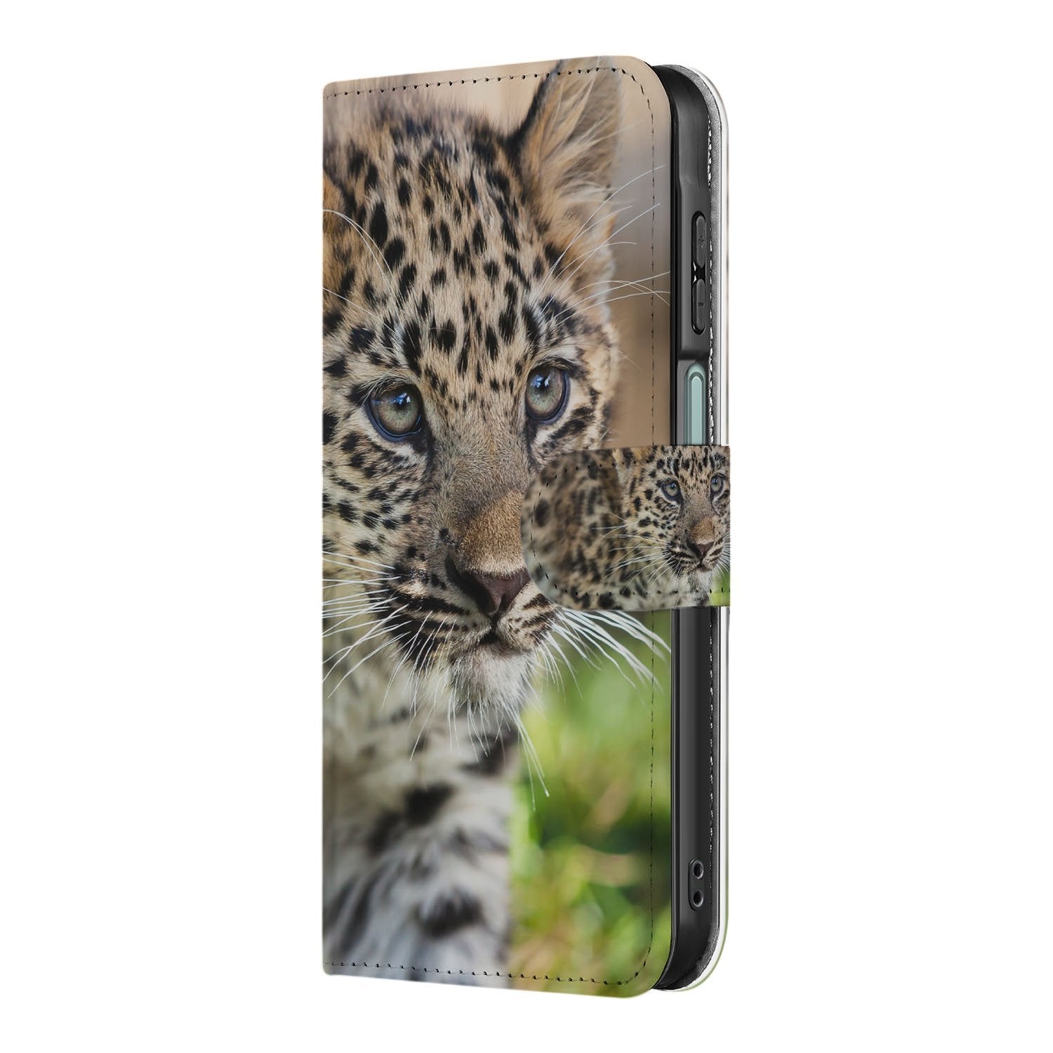 Samsung Galaxy A17 Bookcase Hoesje Met Pasjes Baby Luipaard bookcase hoesje baby luipaard rechts