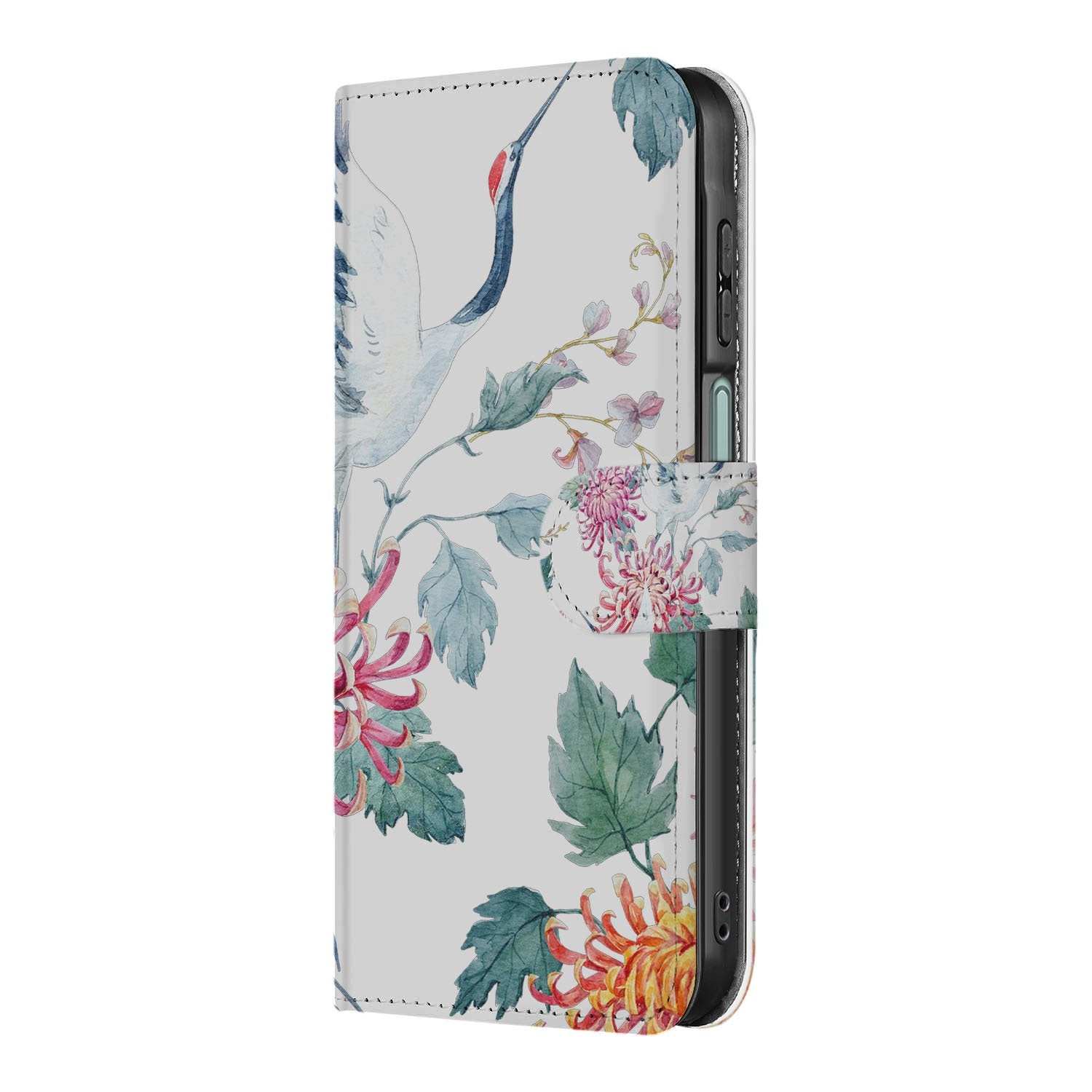 Samsung Galaxy A17 Bookcase Hoesje Met Pasjes Bird Flowers Print designnaam aanzicht
