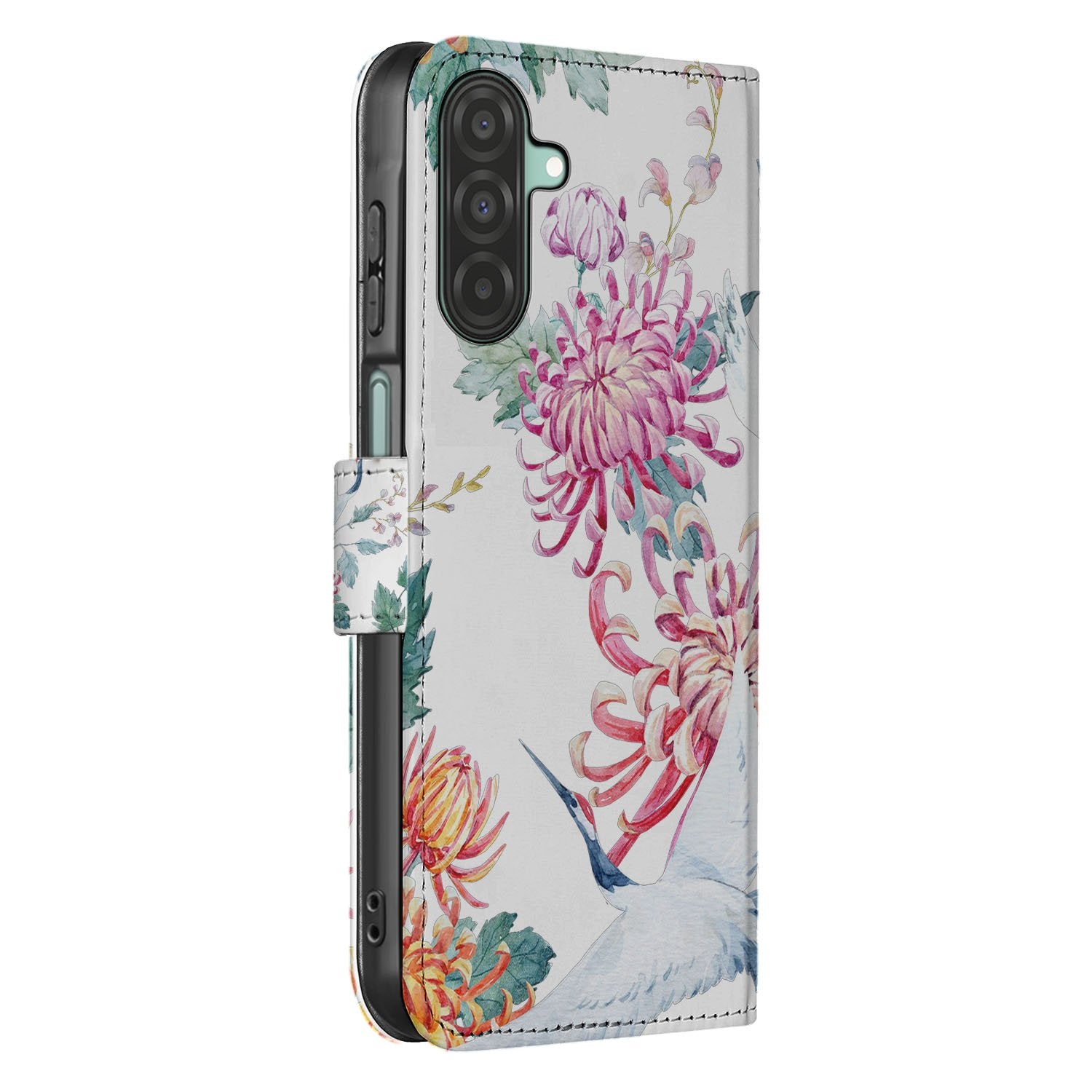 Samsung Galaxy A17 Bookcase Hoesje Met Pasjes Bird Flowers Print bookcase hoesje bird flowers print zijkant