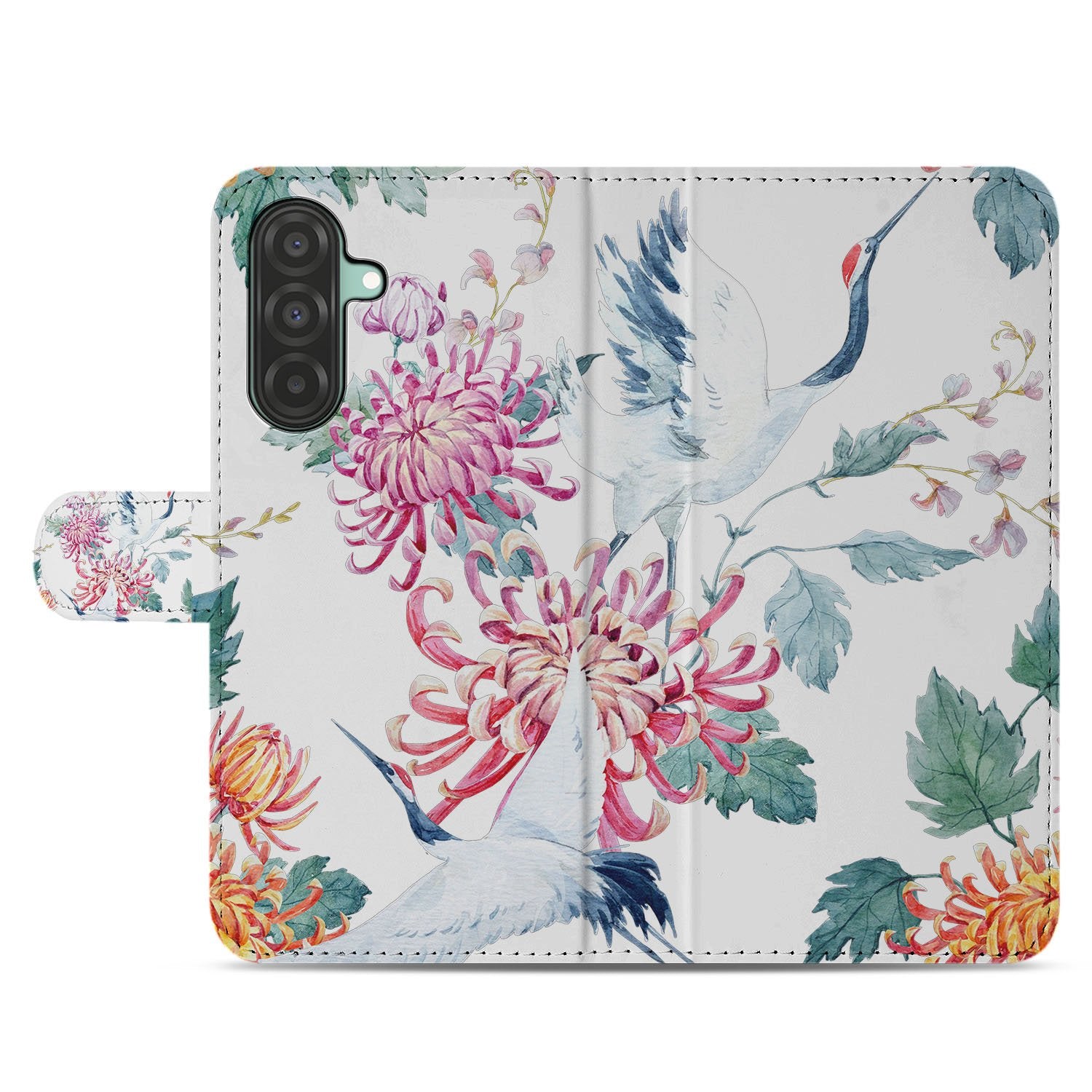 Samsung Galaxy A17 Bookcase Hoesje Met Pasjes Bird Flowers Print design bird flowers vooraanzicht